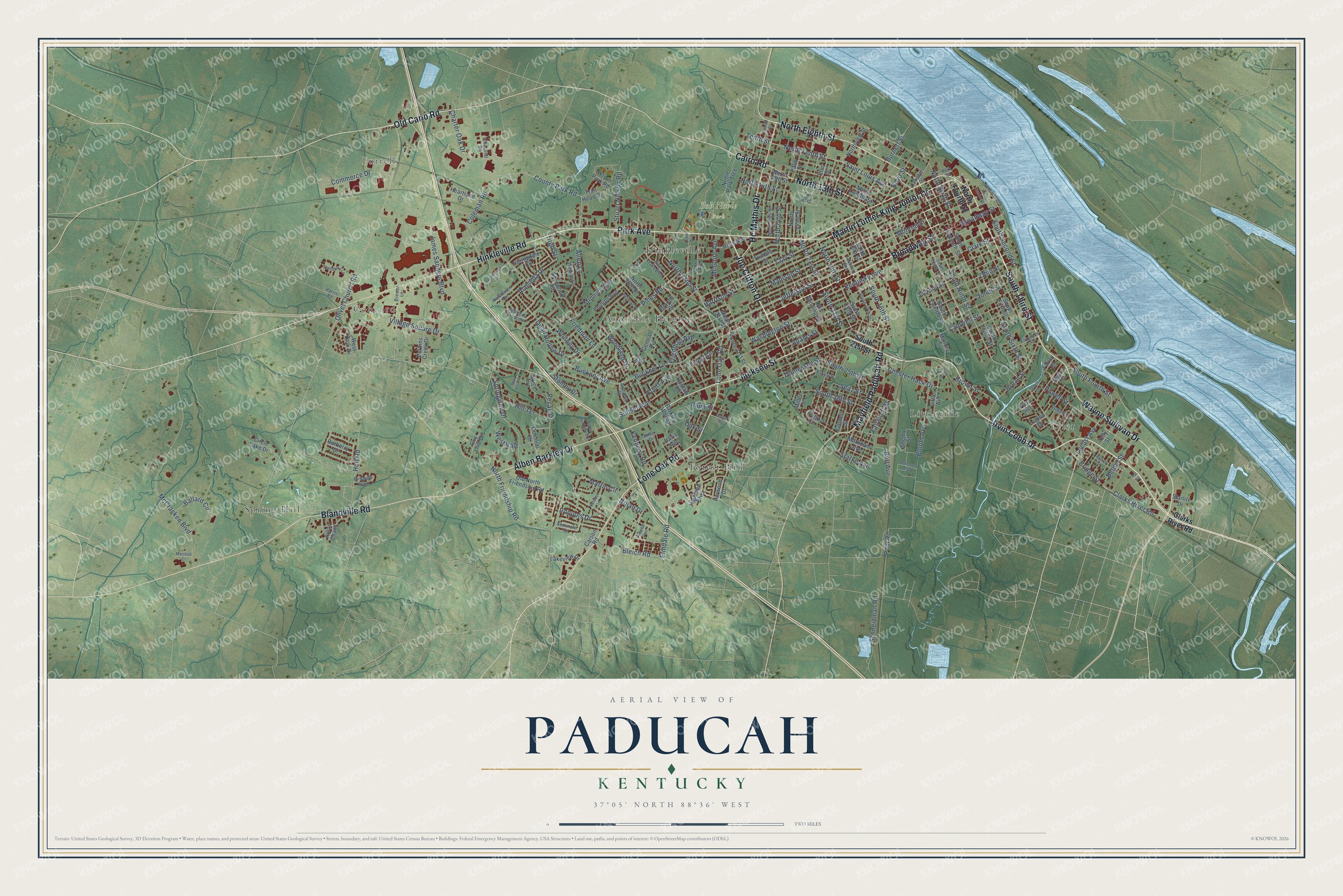 Watermarked full-map preview of Paducah, Kentucky
