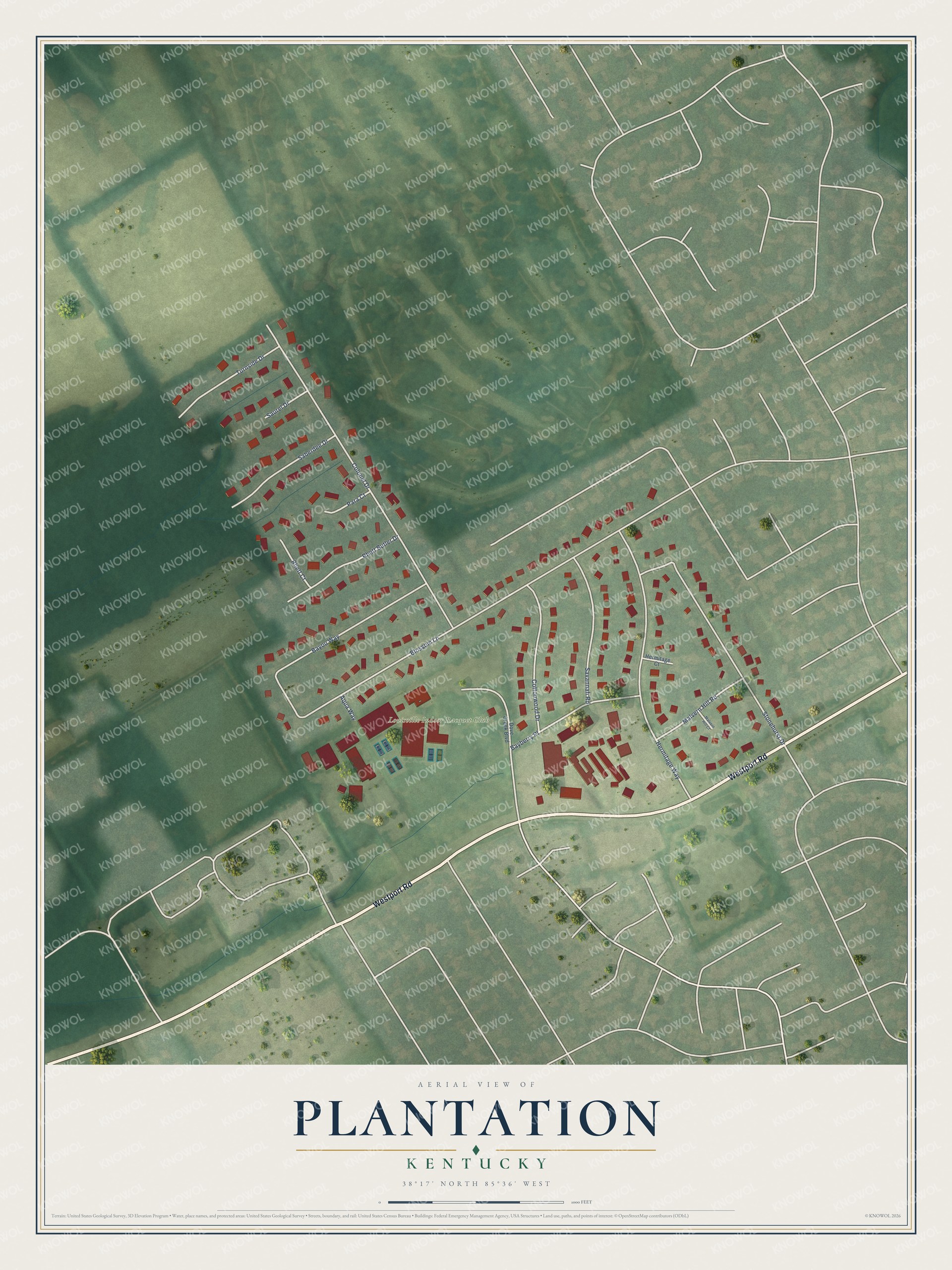 Watermarked full-map preview of Plantation, Kentucky
