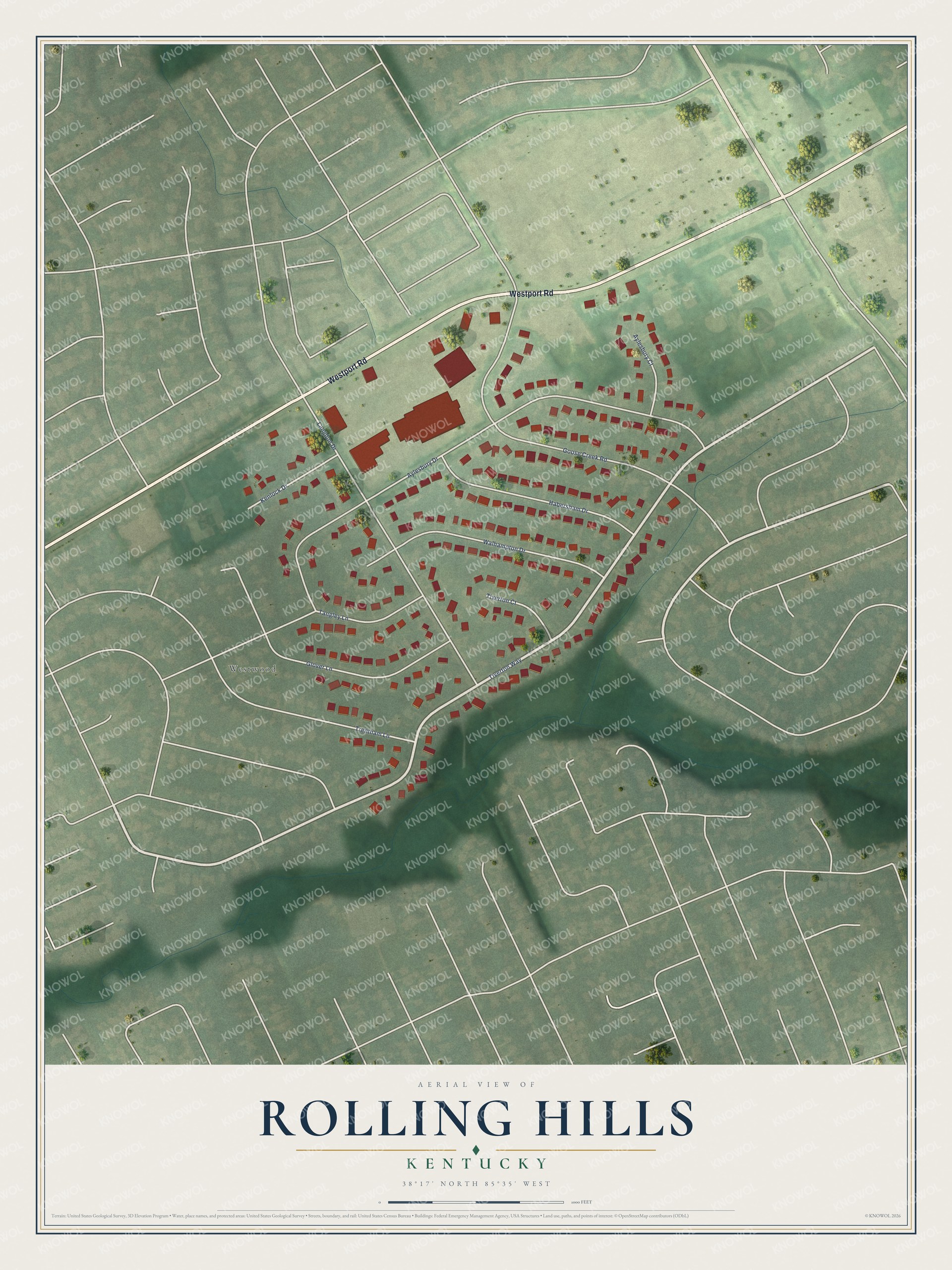 Watermarked full-map preview of Rolling Hills, Kentucky