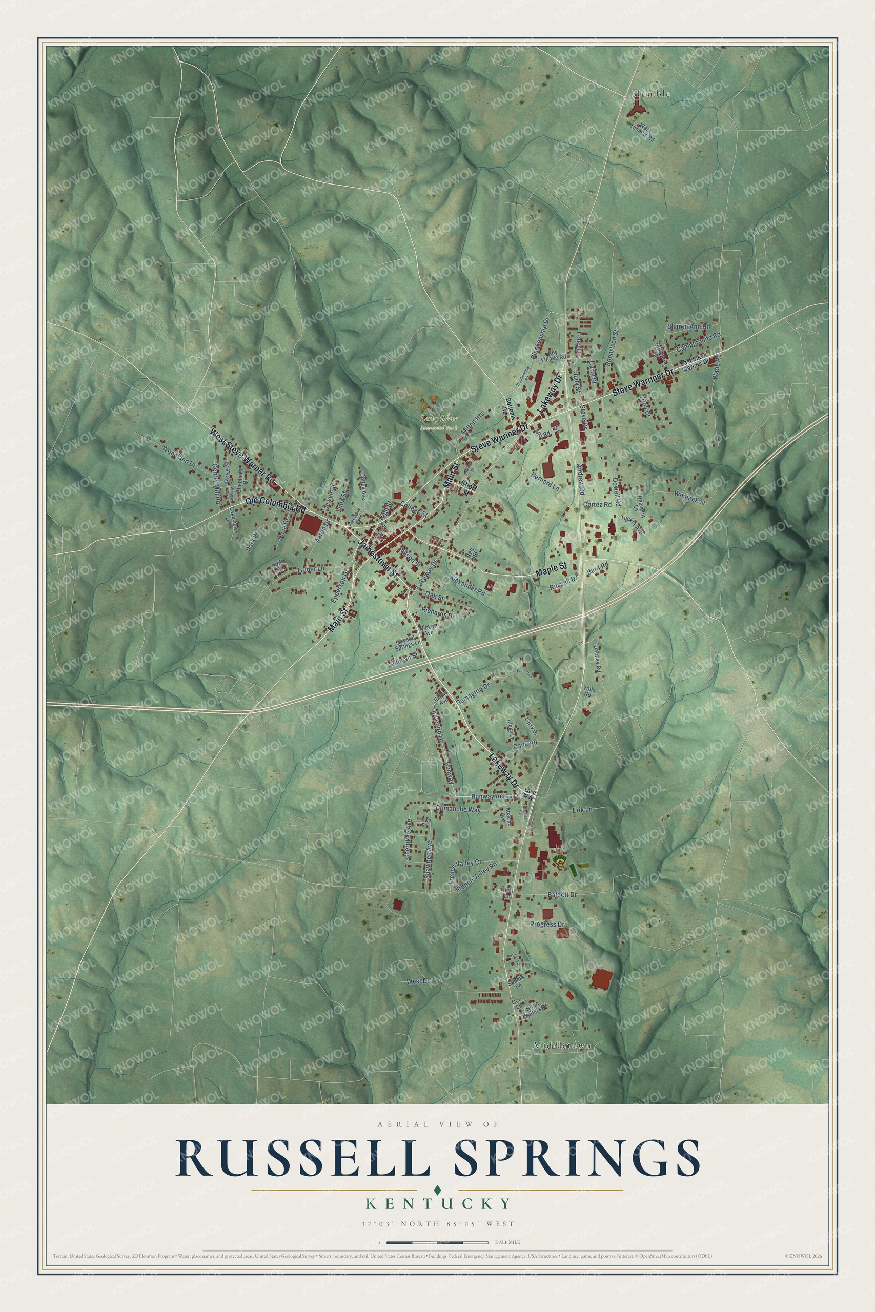 Watermarked full-map preview of Russell Springs, Kentucky