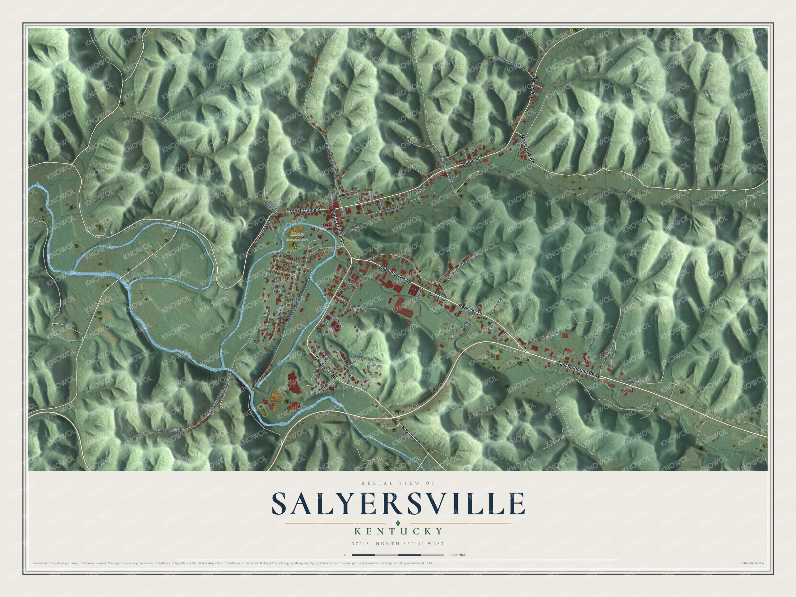 Watermarked full-map preview of Salyersville, Kentucky