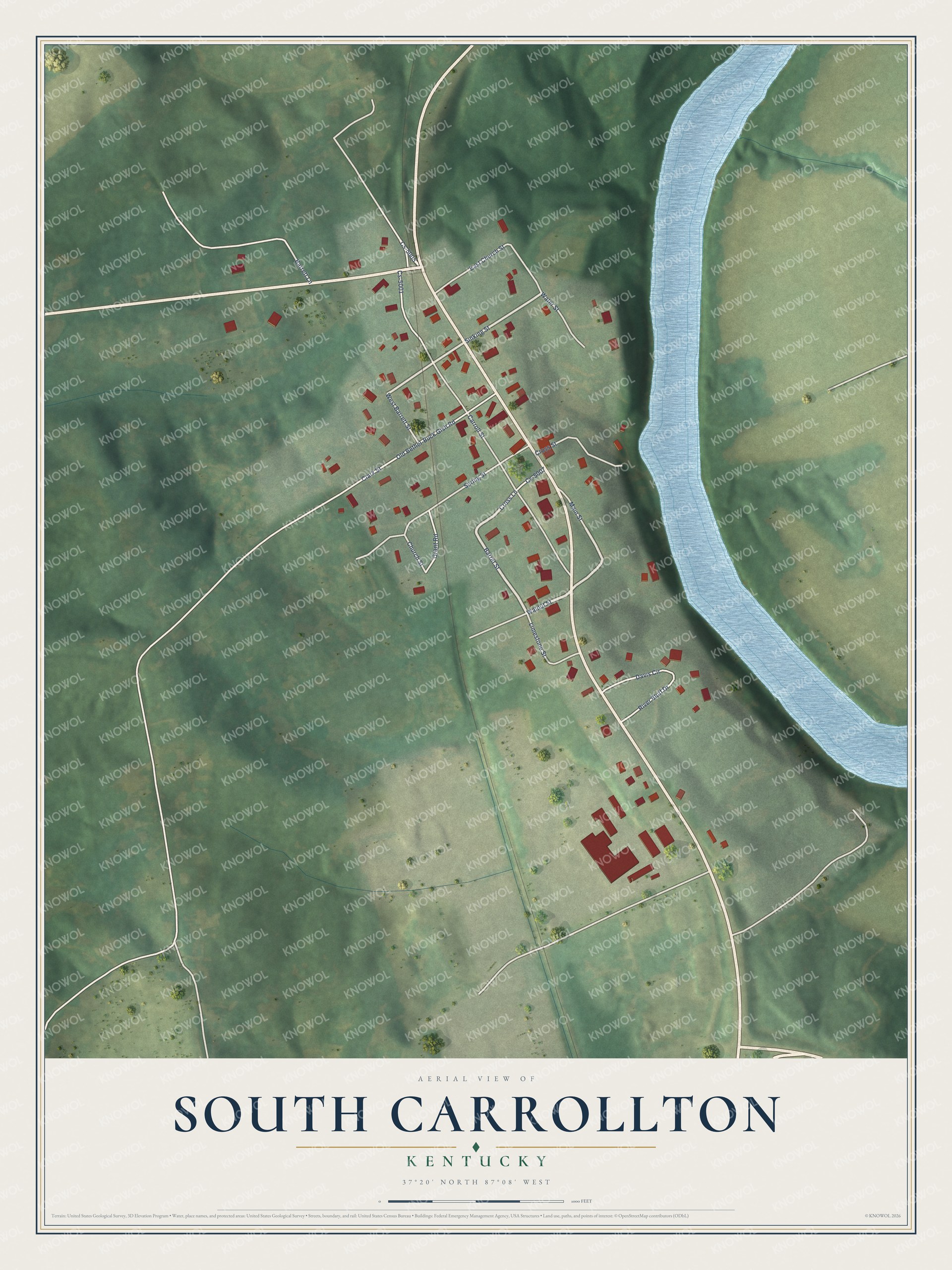 Watermarked full-map preview of South Carrollton, Kentucky
