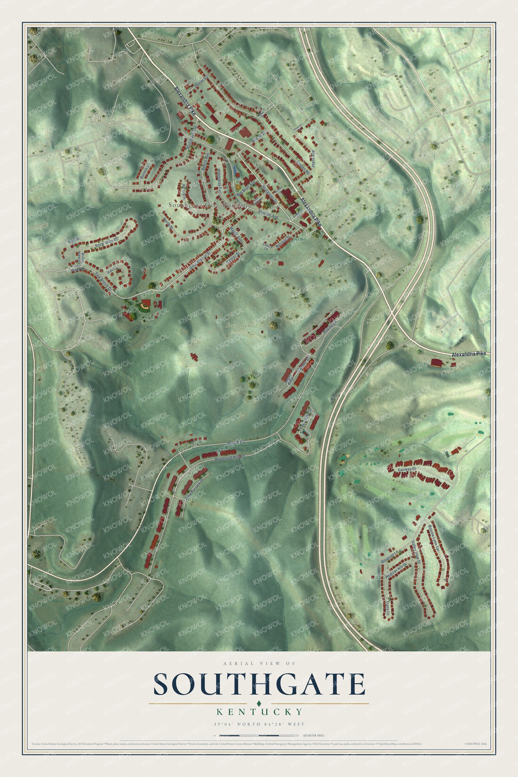 Watermarked full-map preview of Southgate, Kentucky