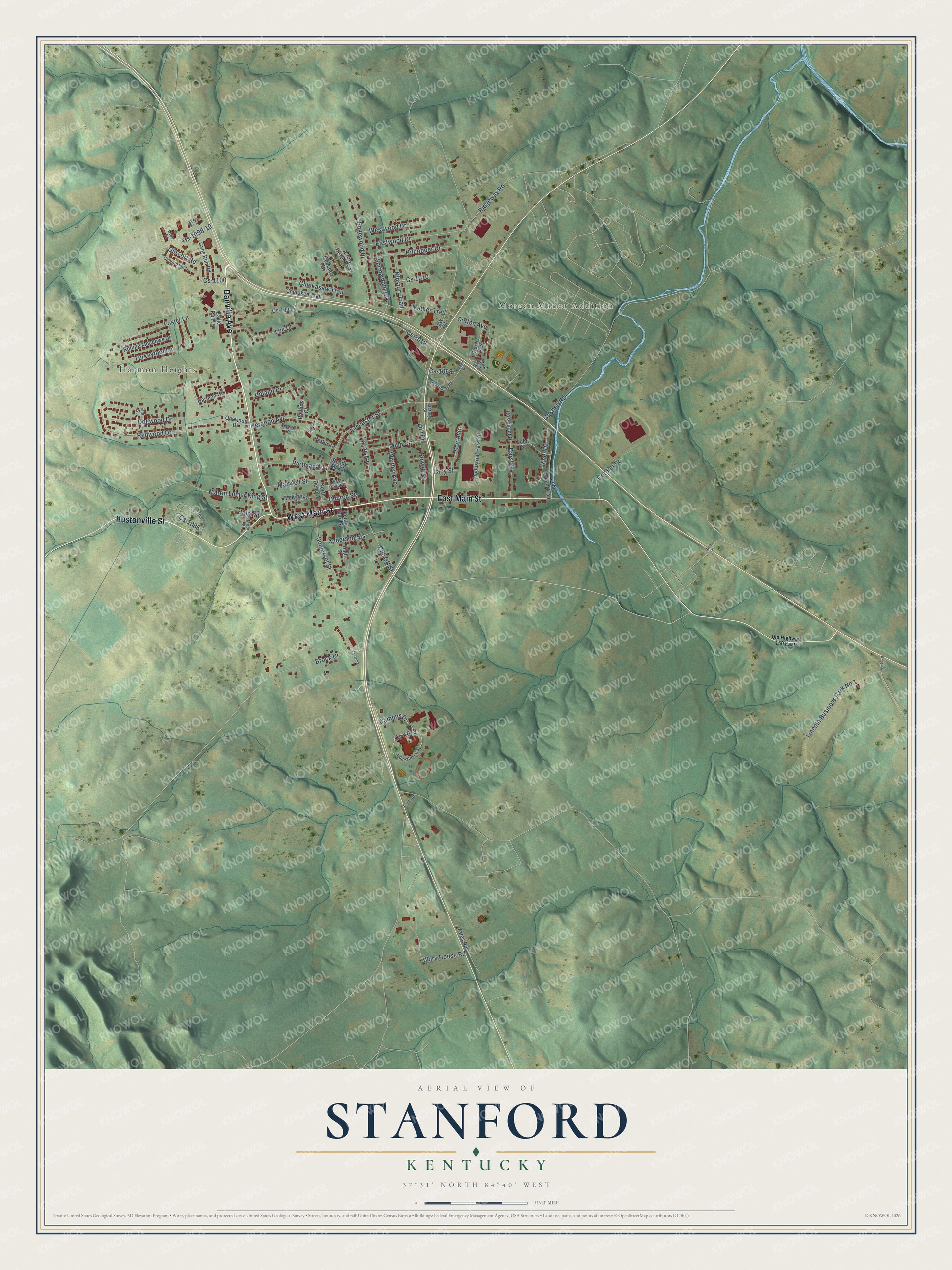 Watermarked full-map preview of Stanford, Kentucky