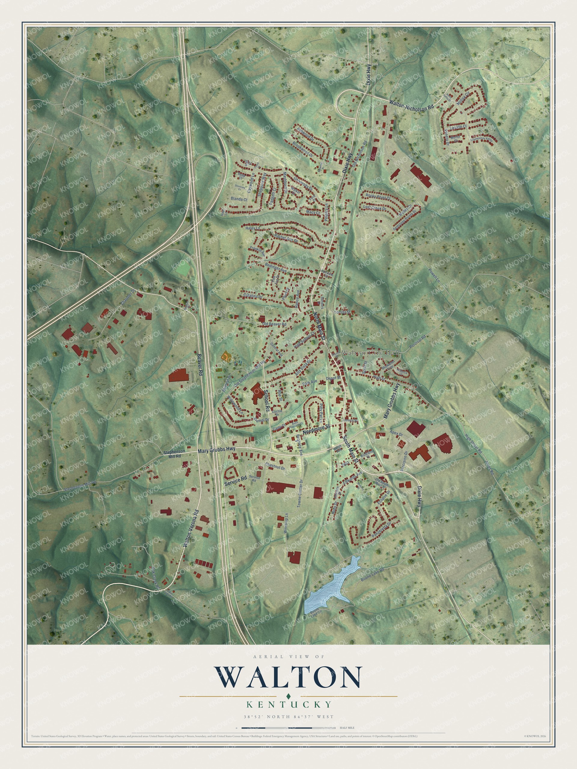 Watermarked full-map preview of Walton, Kentucky