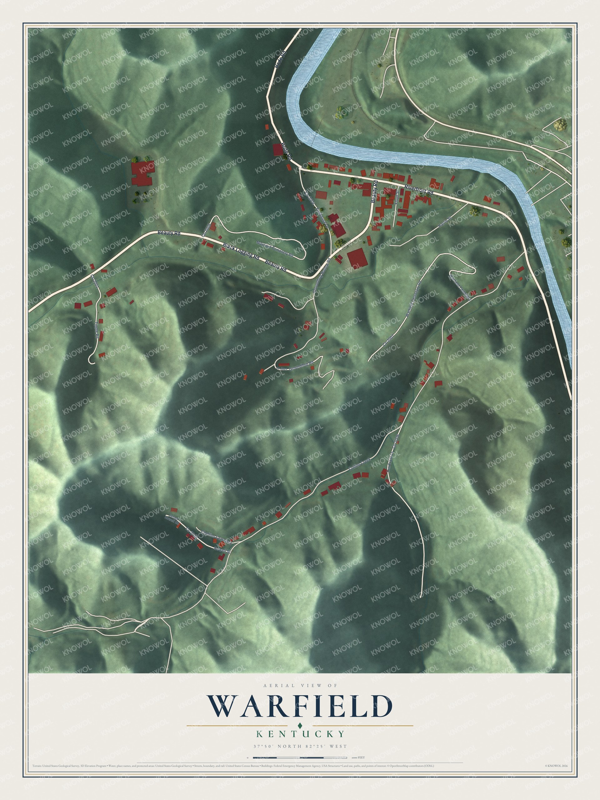 Watermarked full-map preview of Warfield, Kentucky