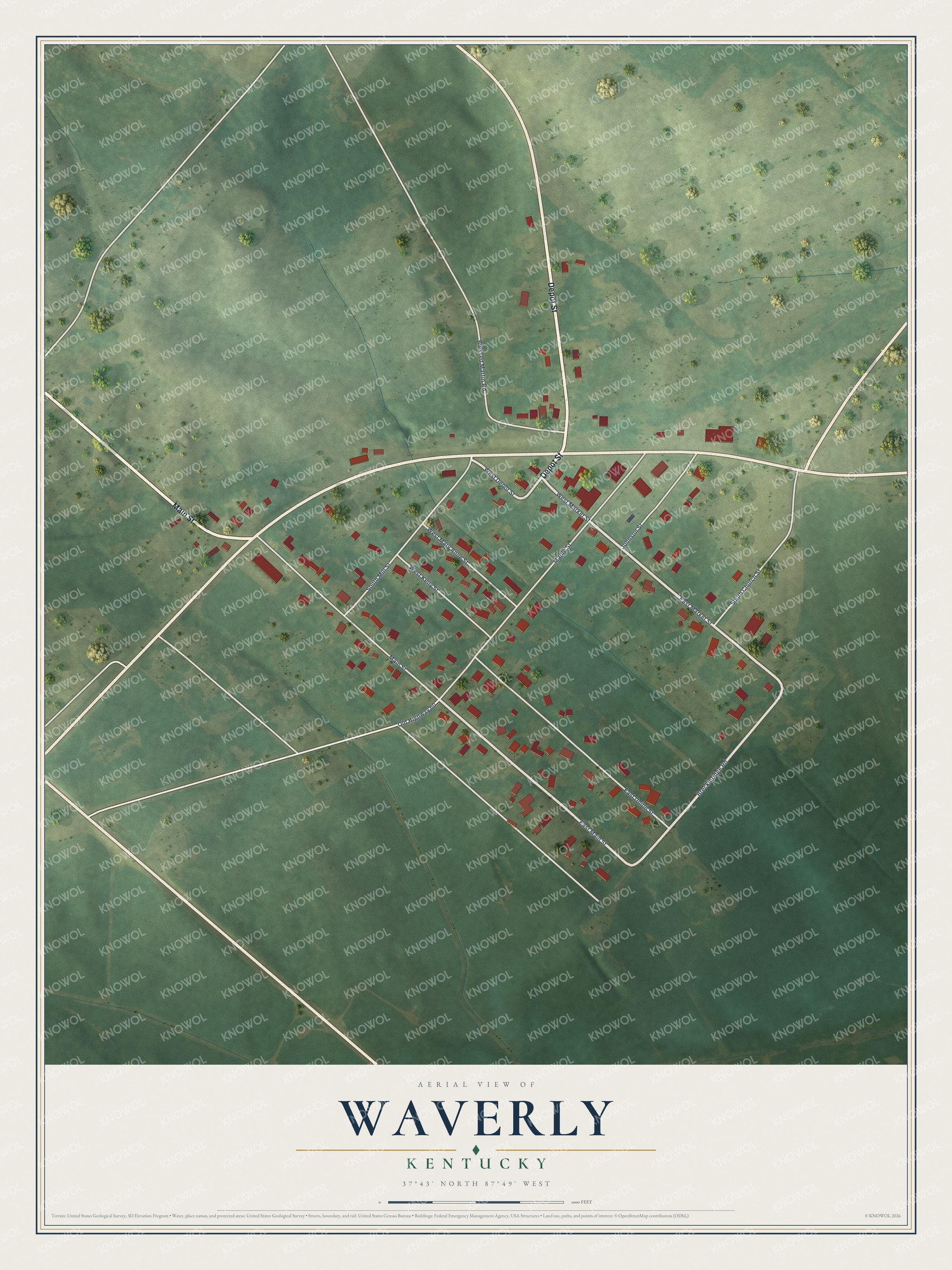 Watermarked full-map preview of Waverly, Kentucky