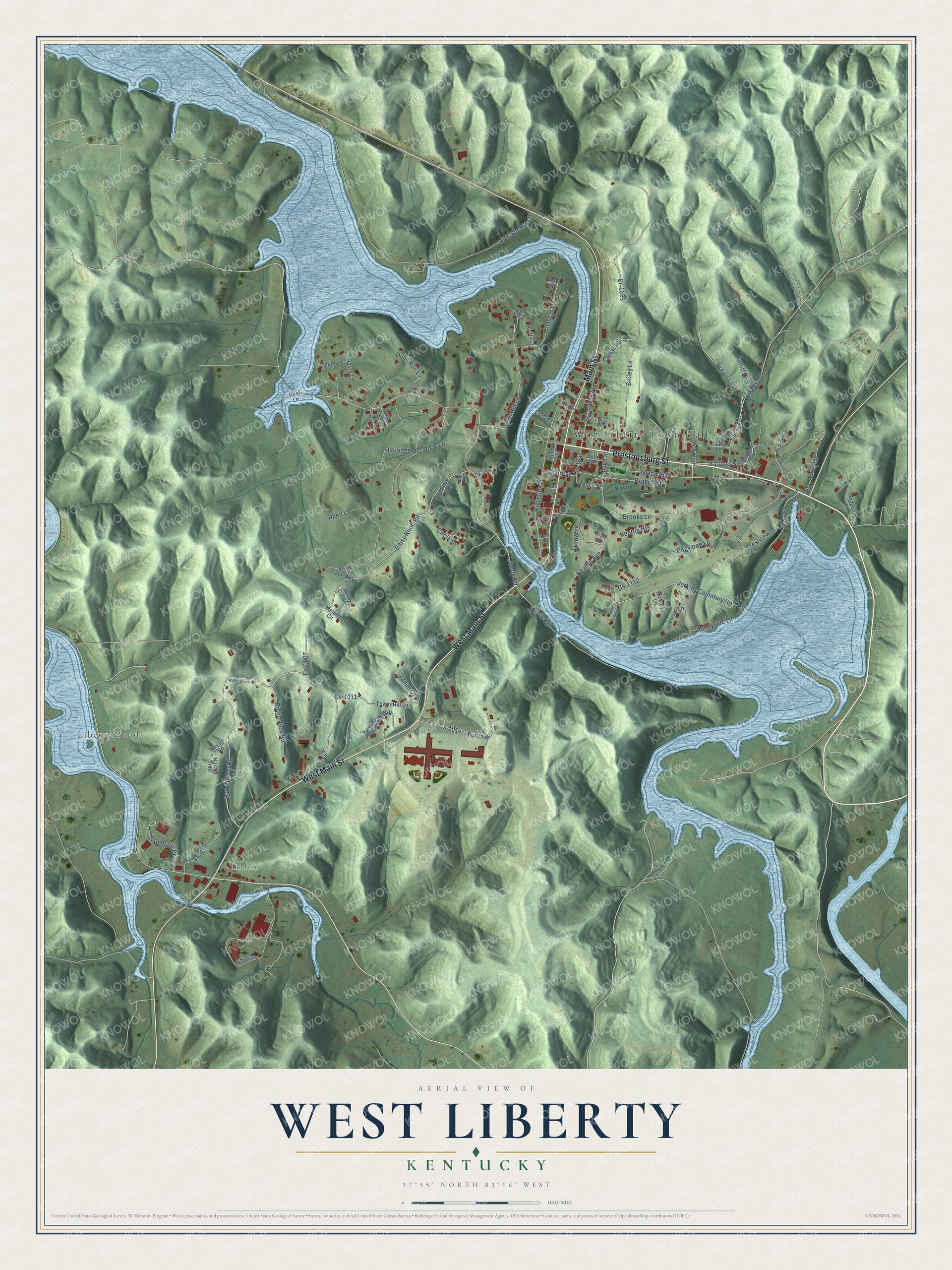Watermarked full-map preview of West Liberty, Kentucky