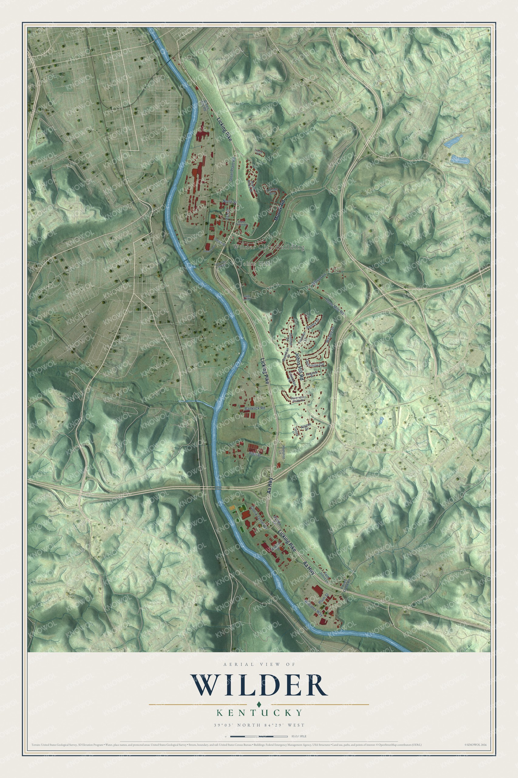 Watermarked full-map preview of Wilder, Kentucky