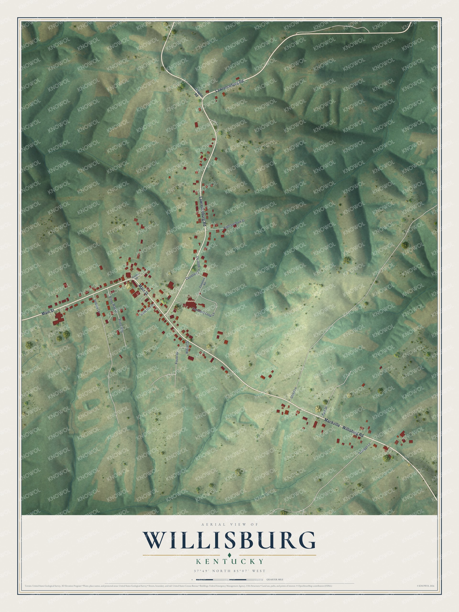 Watermarked full-map preview of Willisburg, Kentucky