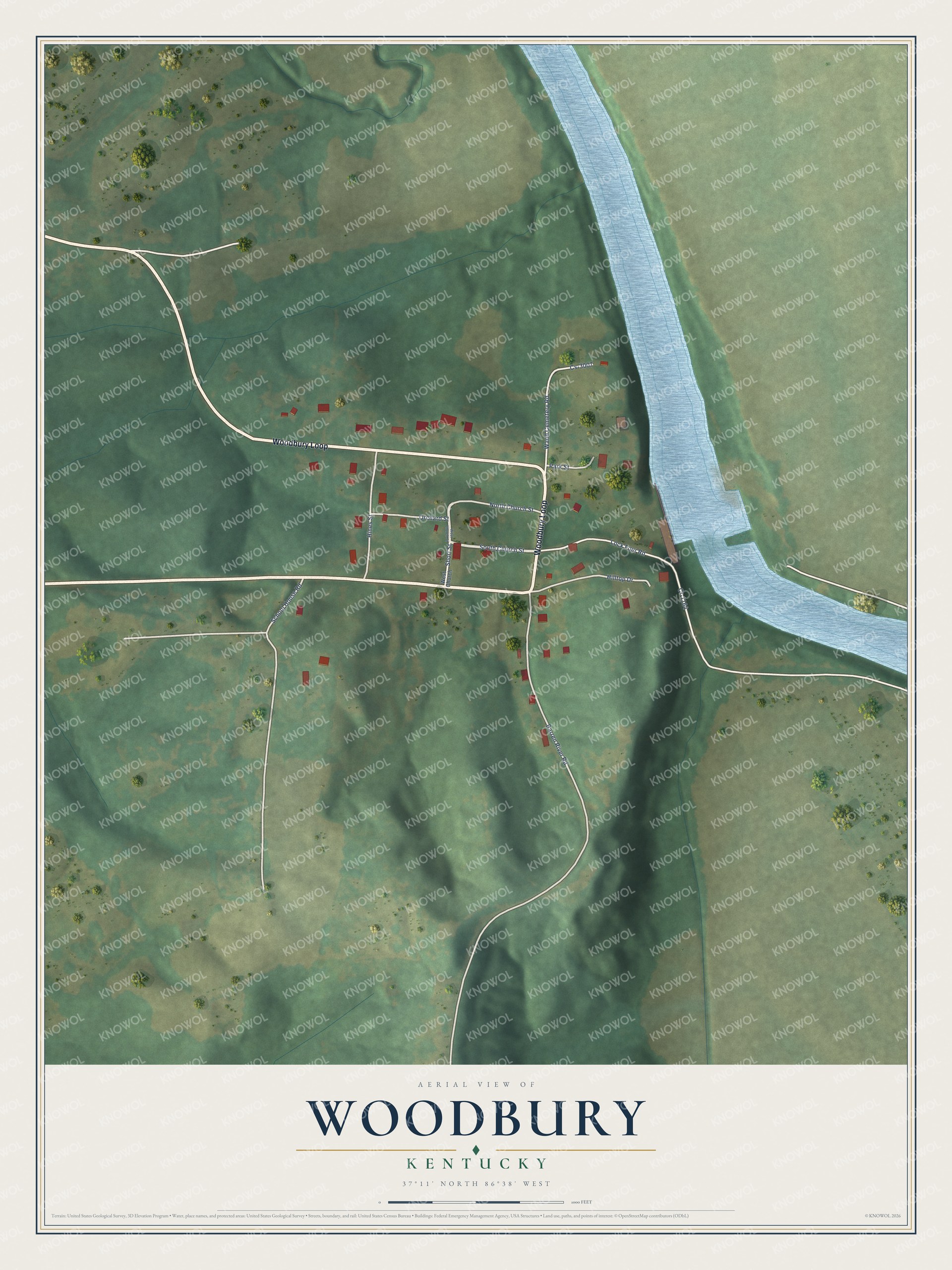Watermarked full-map preview of Woodbury, Kentucky
