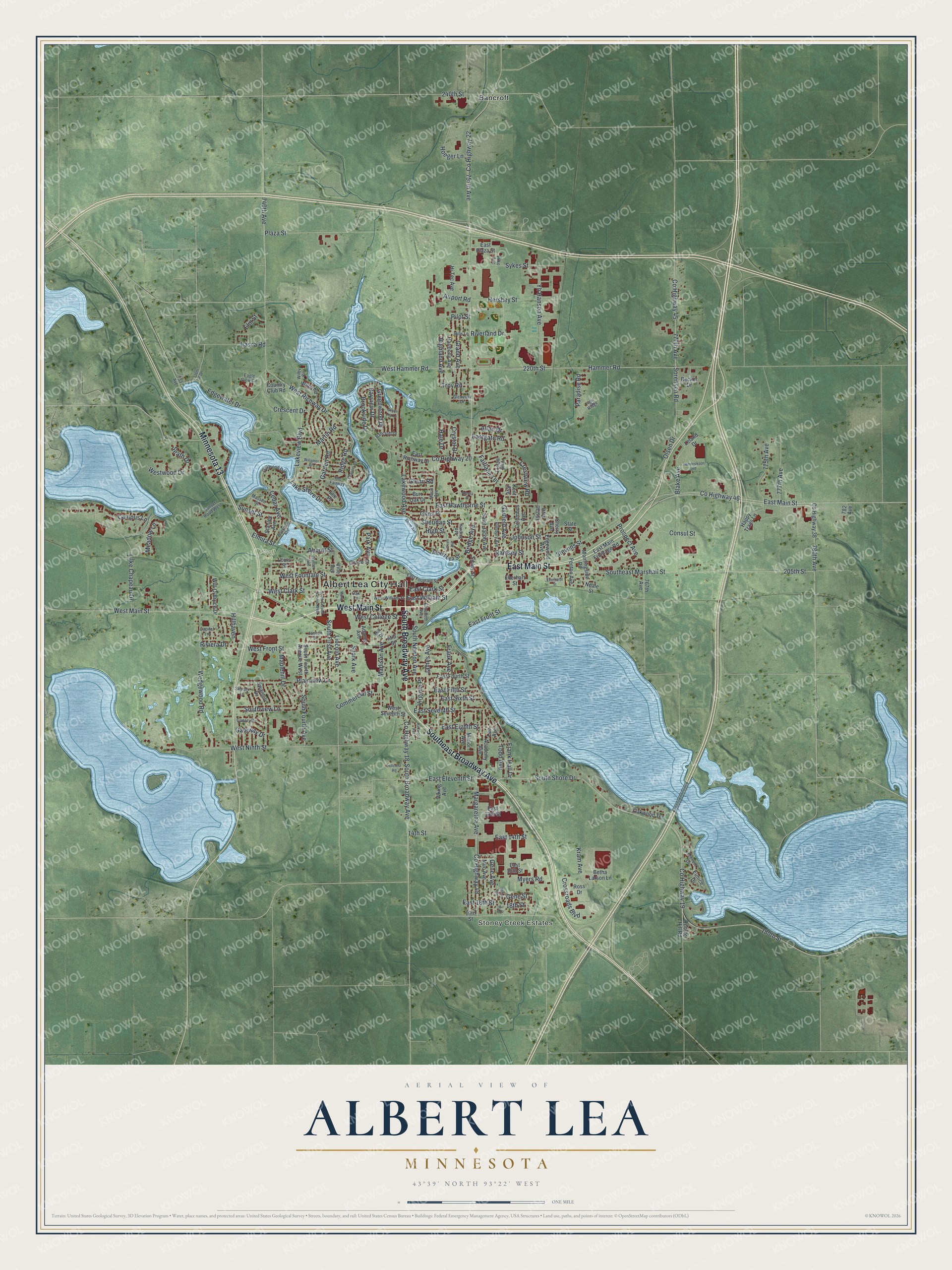 Watermarked full-map preview of Albert Lea, Minnesota