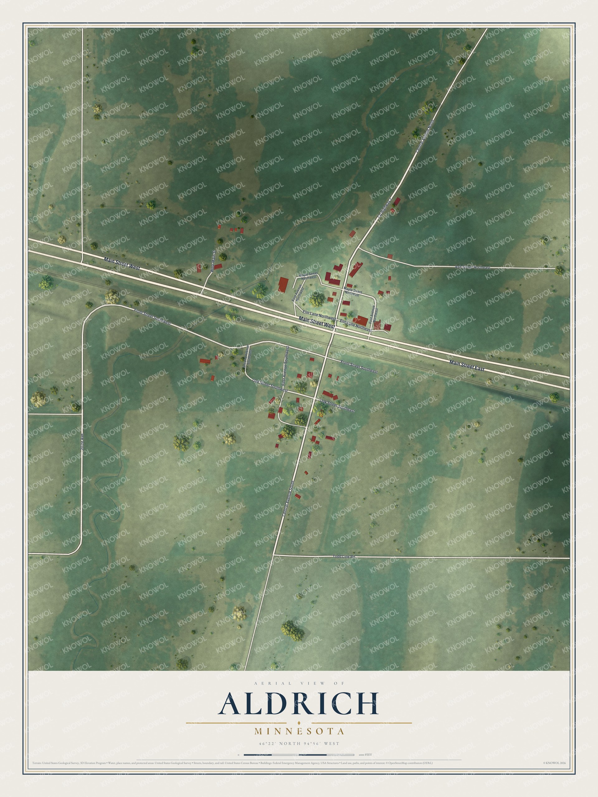 Watermarked full-map preview of Aldrich, Minnesota