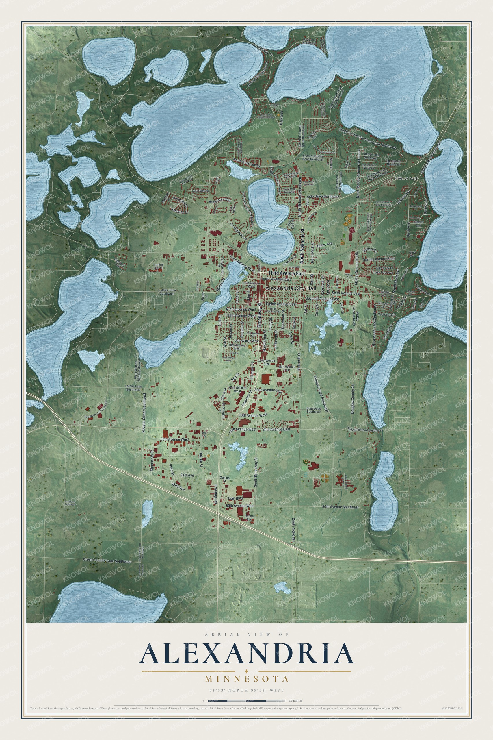 Watermarked full-map preview of Alexandria, Minnesota