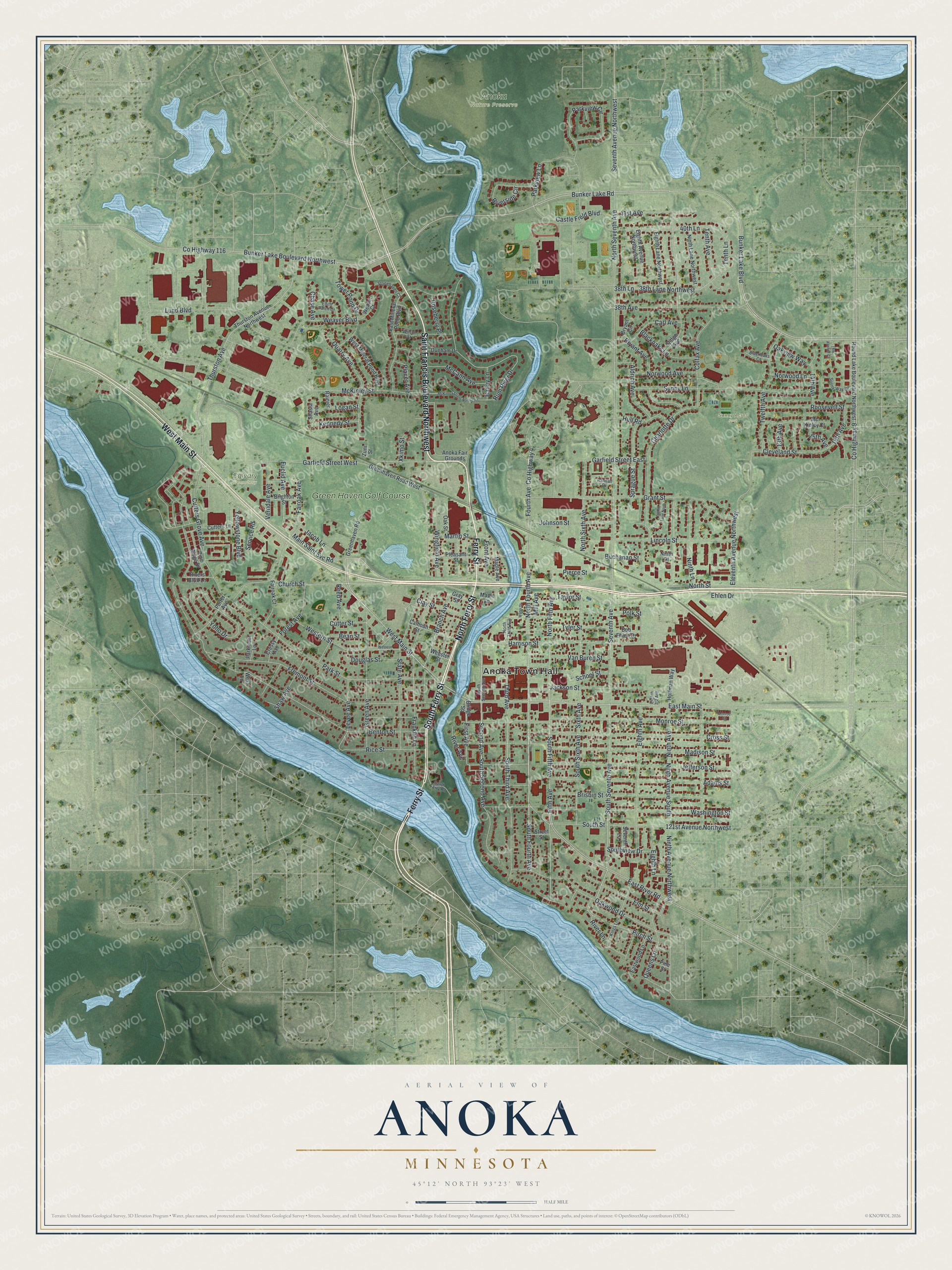 Watermarked full-map preview of Anoka, Minnesota