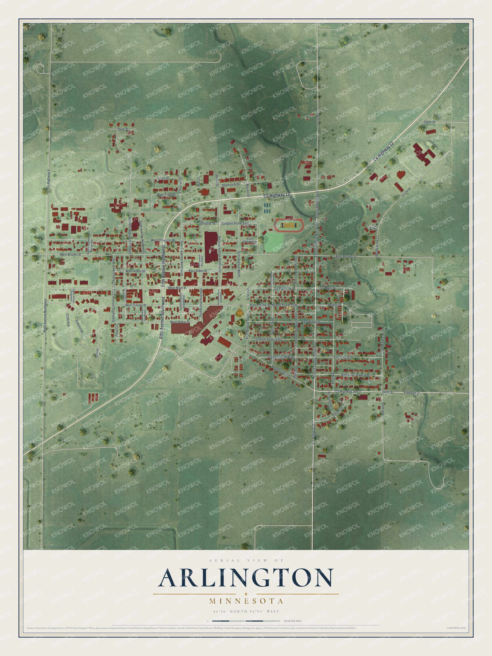 Watermarked full-map preview of Arlington, Minnesota