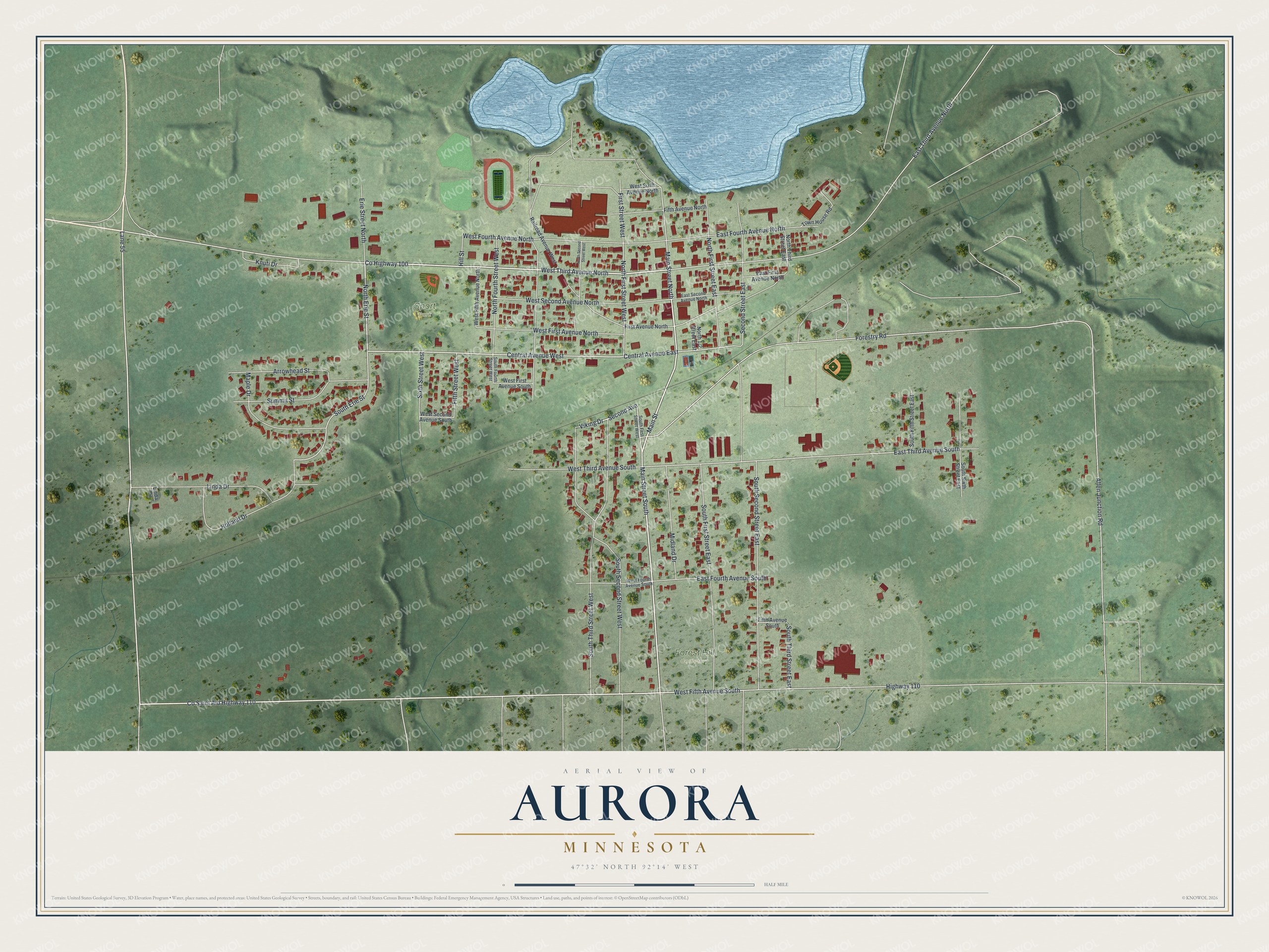 Watermarked full-map preview of Aurora, Minnesota
