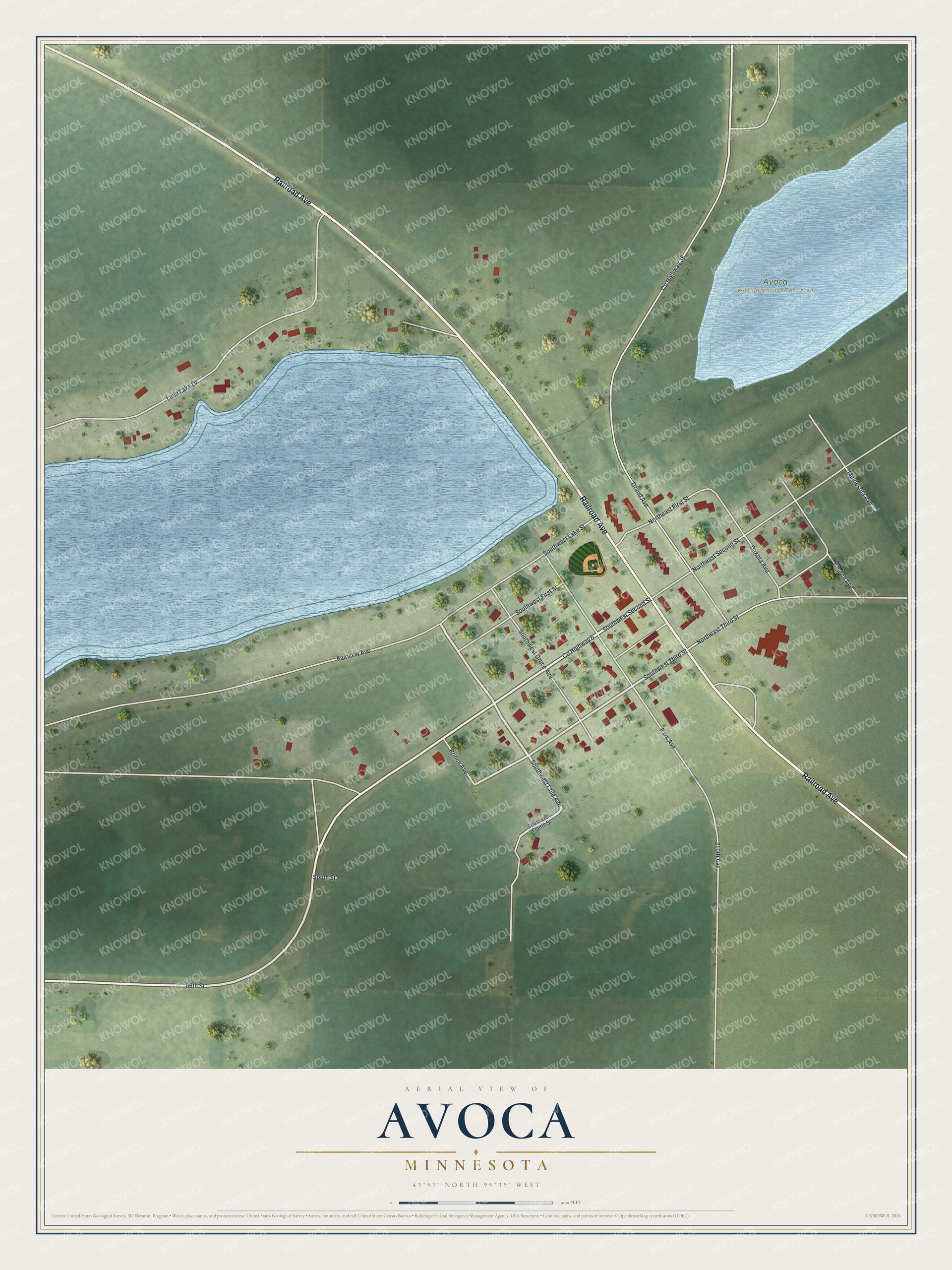 Watermarked full-map preview of Avoca, Minnesota
