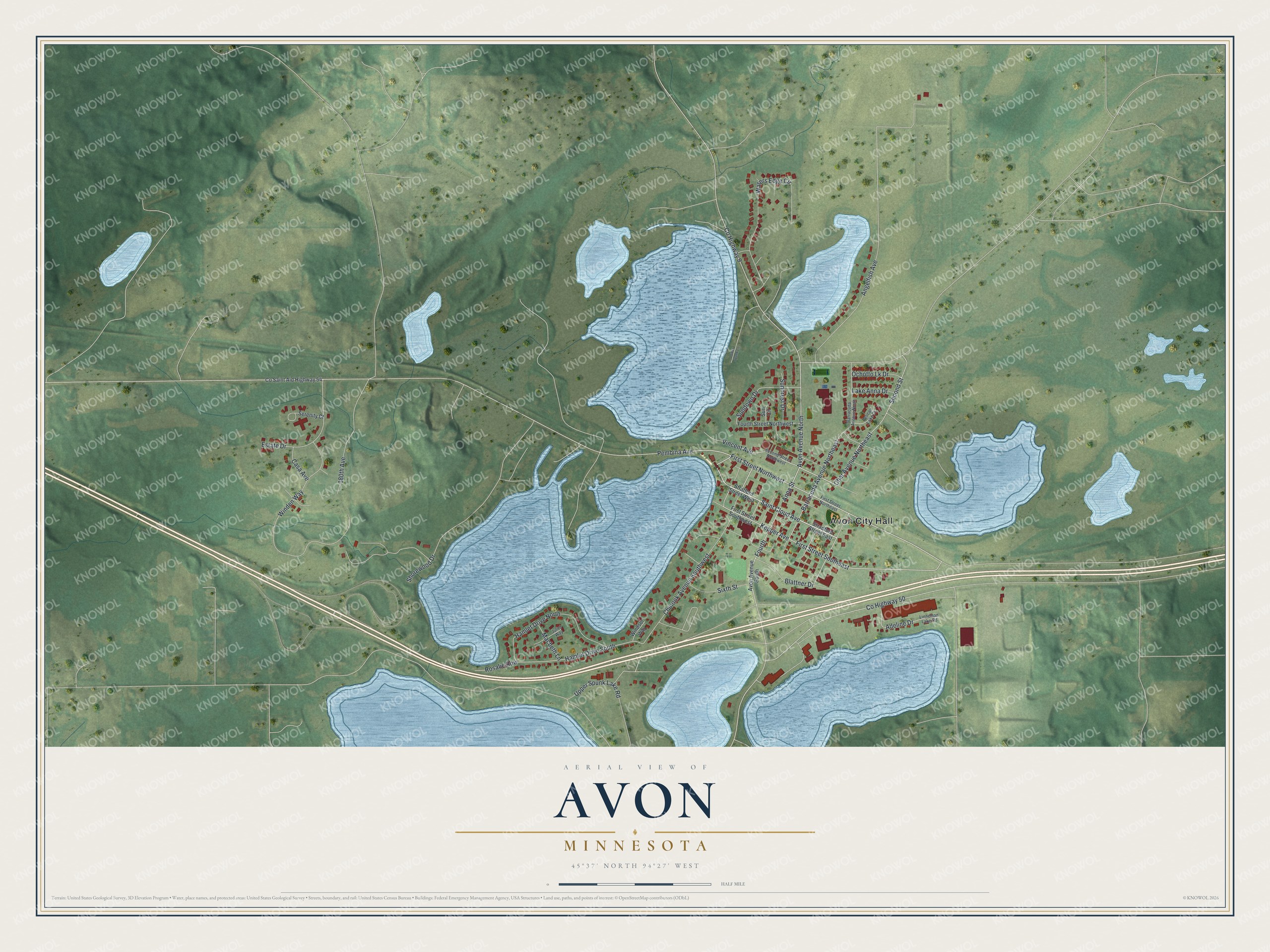 Watermarked full-map preview of Avon, Minnesota