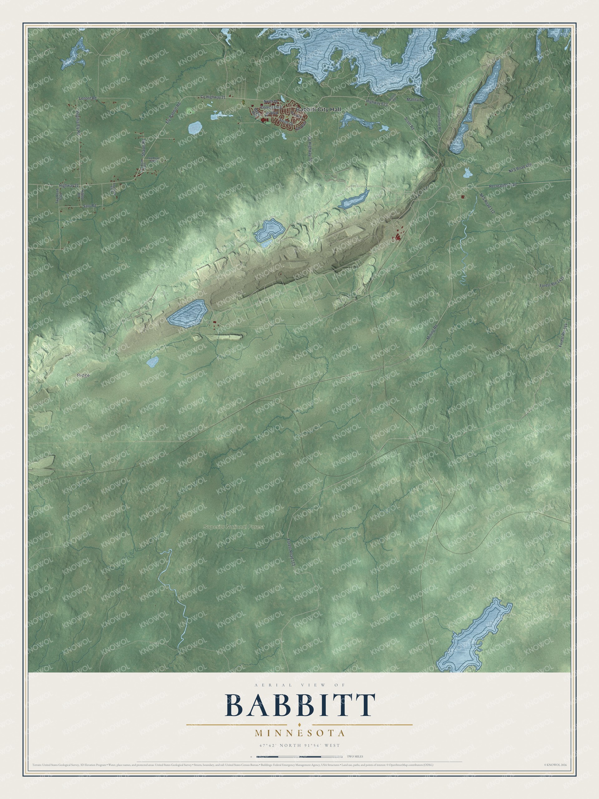 Watermarked full-map preview of Babbitt, Minnesota