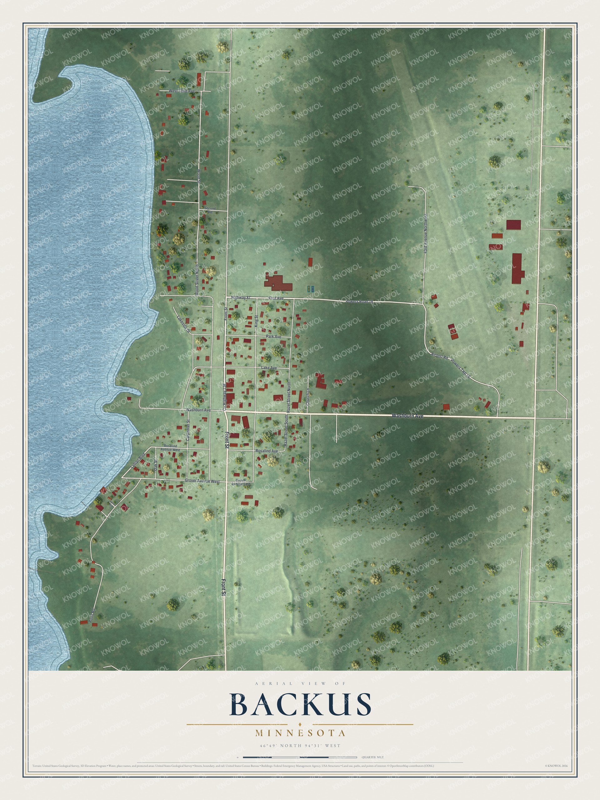 Watermarked full-map preview of Backus, Minnesota