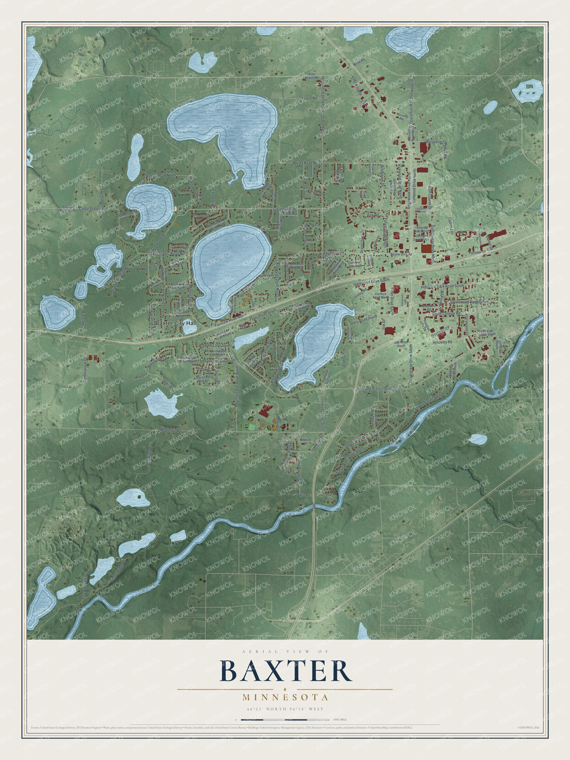 Watermarked full-map preview of Baxter, Minnesota
