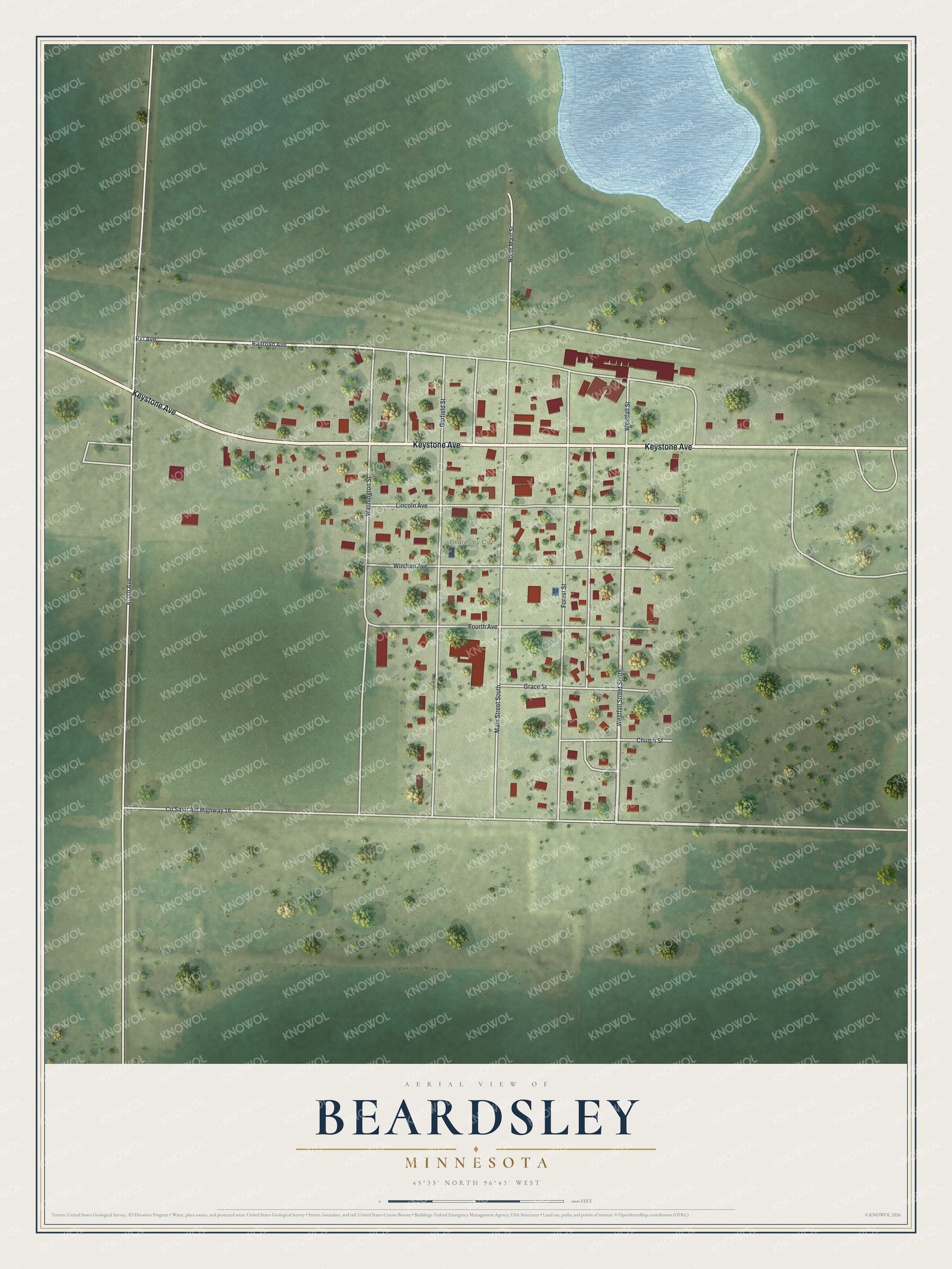 Watermarked full-map preview of Beardsley, Minnesota