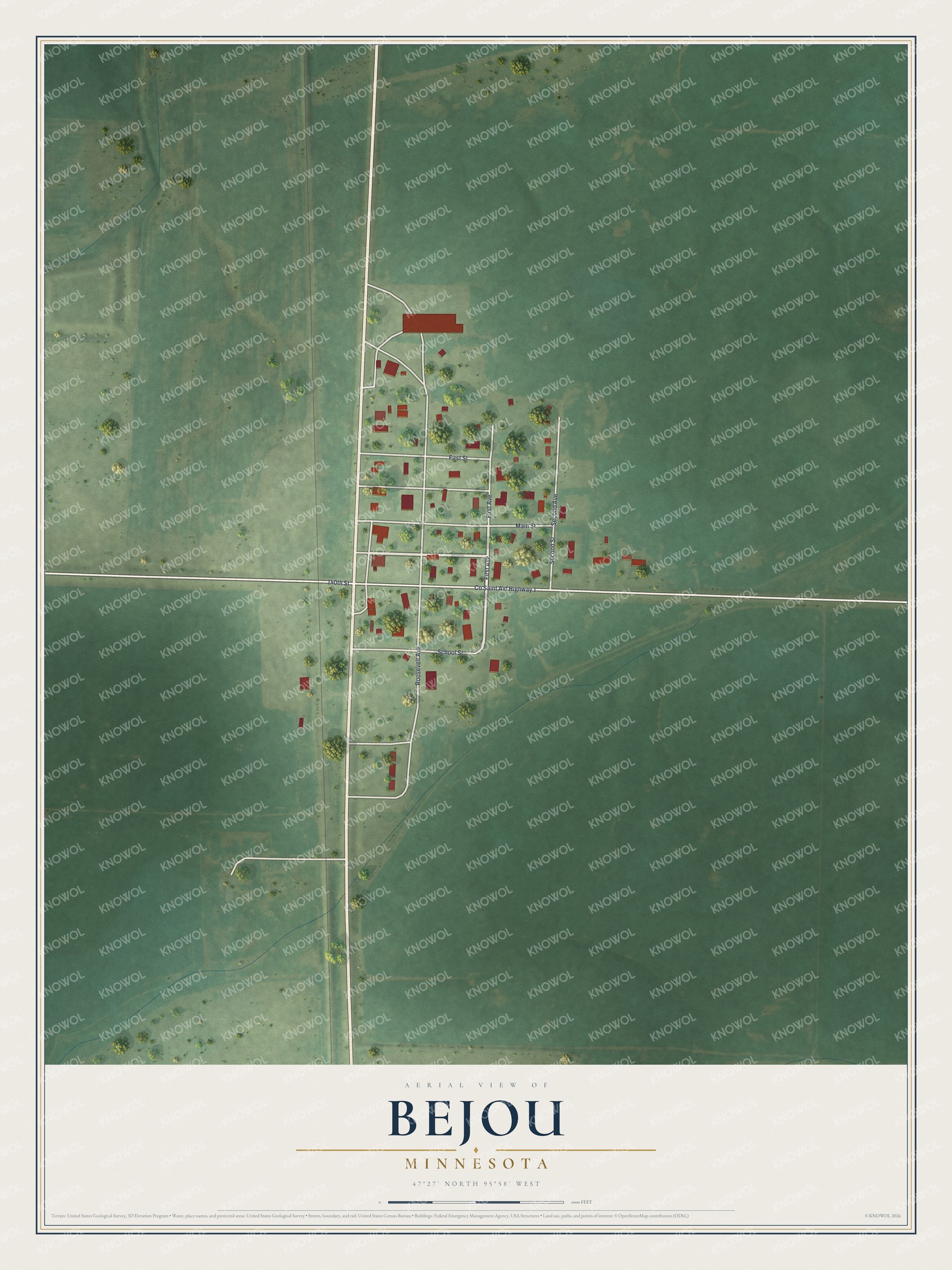 Watermarked full-map preview of Bejou, Minnesota