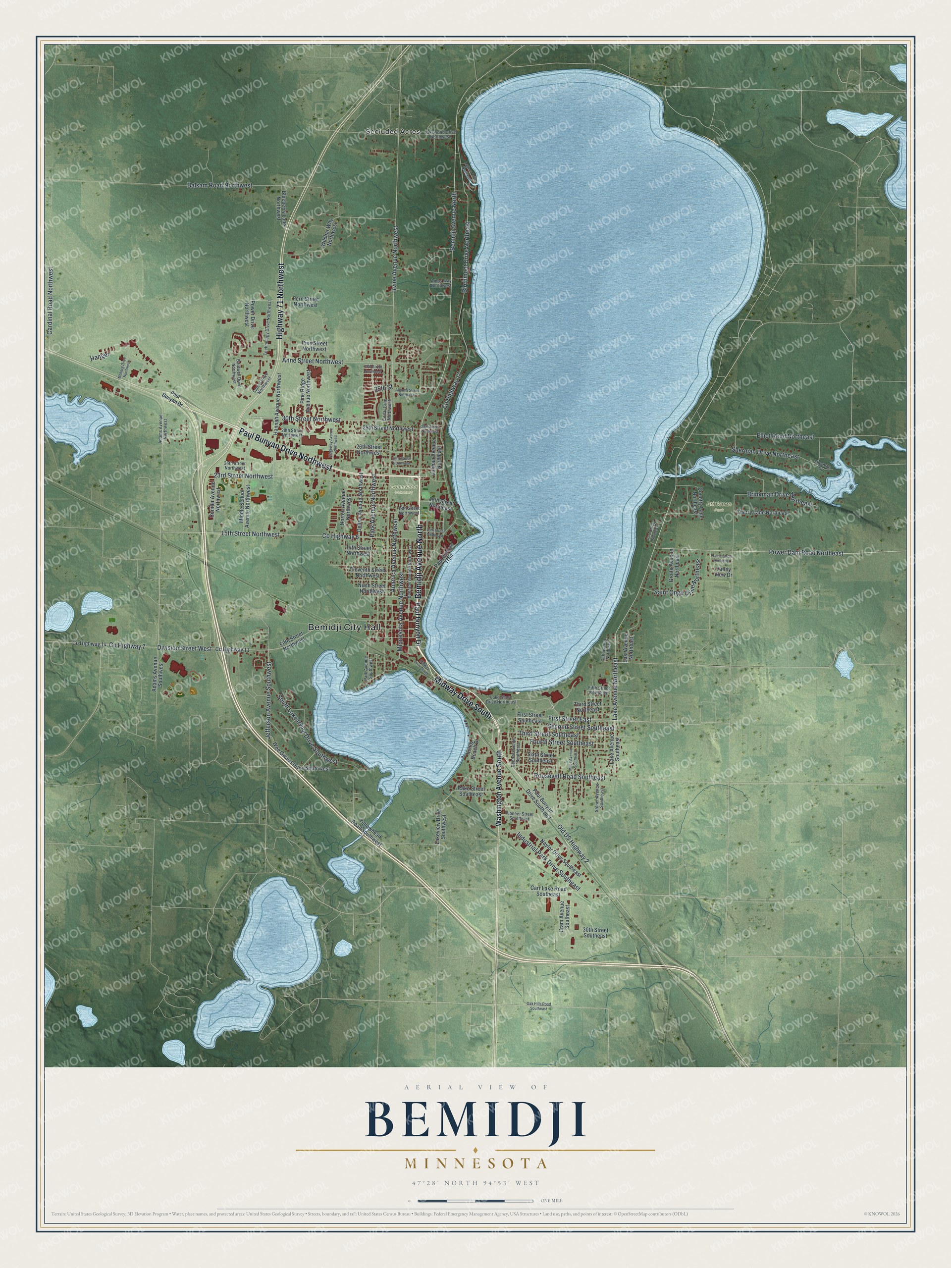 Watermarked full-map preview of Bemidji, Minnesota