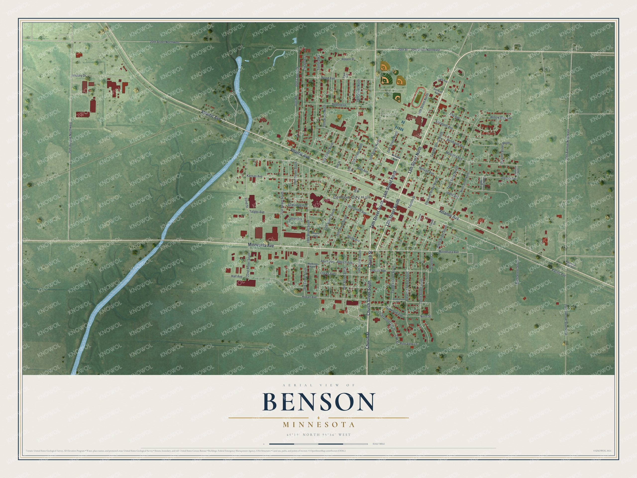 Watermarked full-map preview of Benson, Minnesota