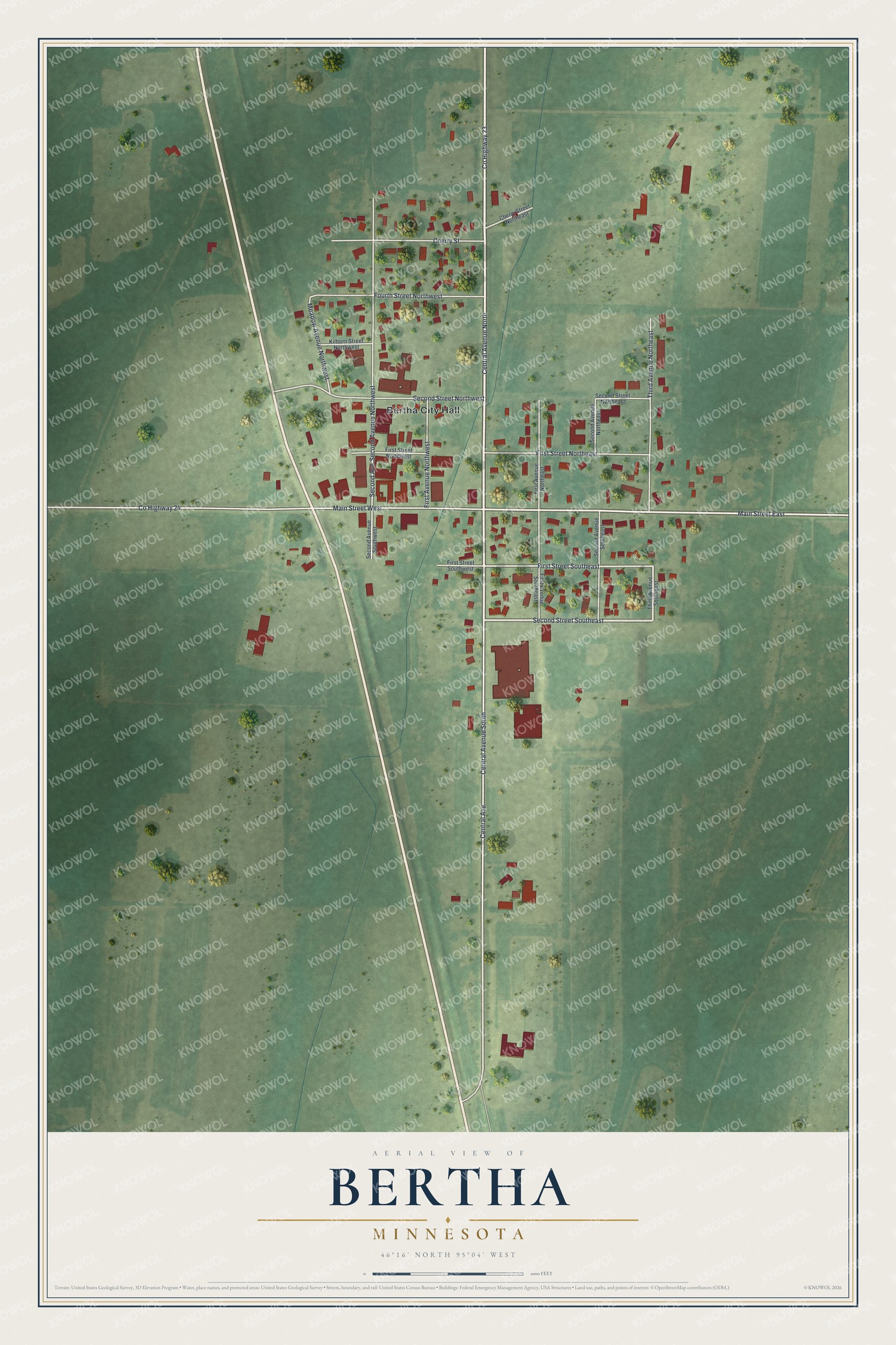 Watermarked full-map preview of Bertha, Minnesota