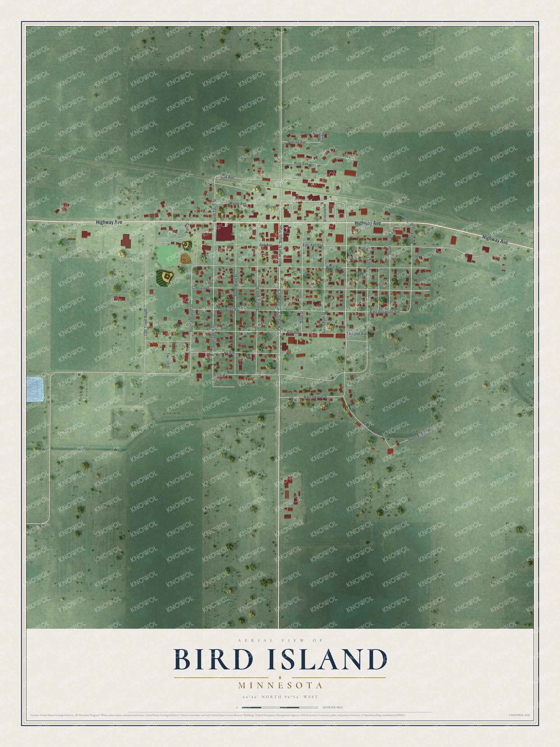 Watermarked full-map preview of Bird Island, Minnesota