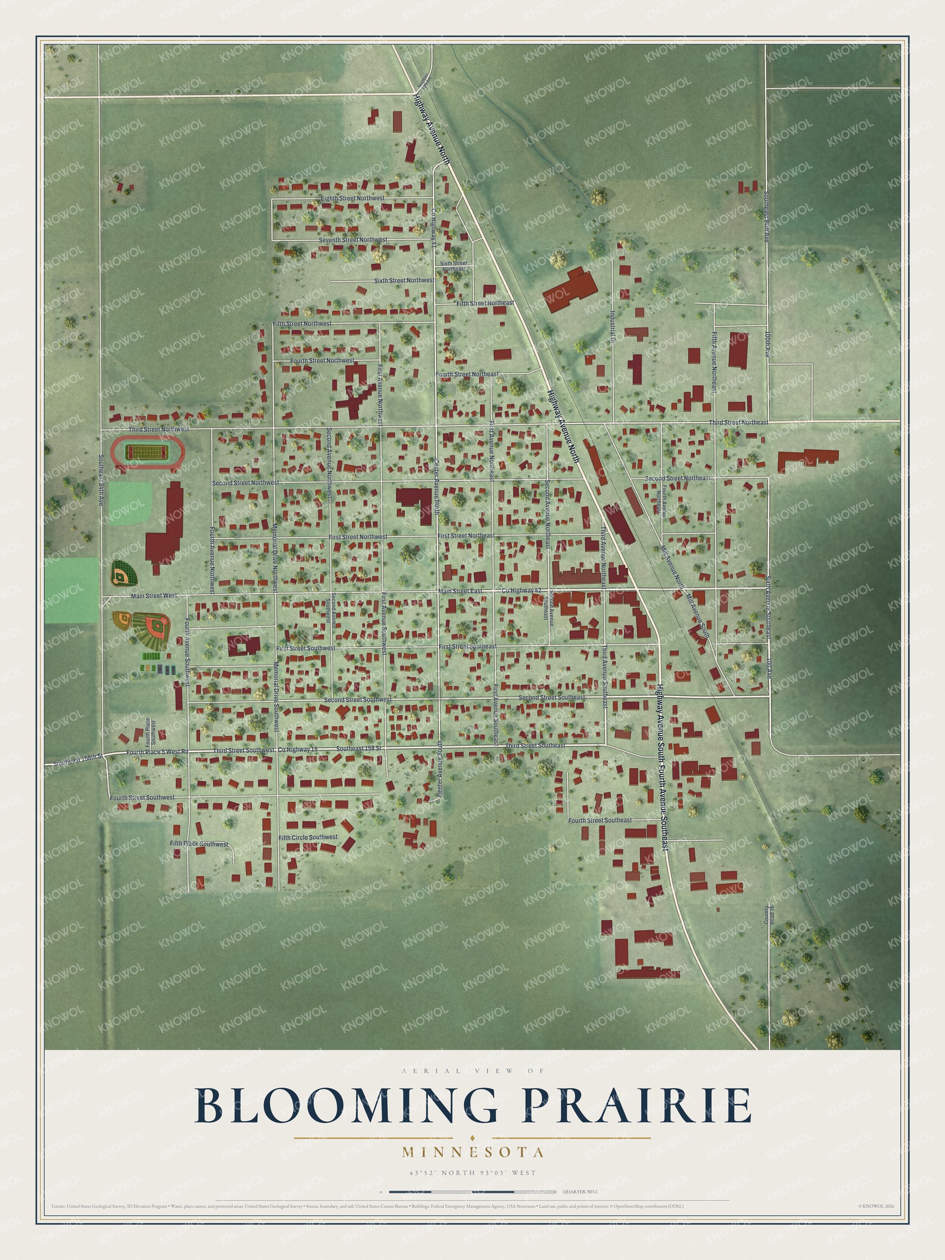 Watermarked full-map preview of Blooming Prairie, Minnesota