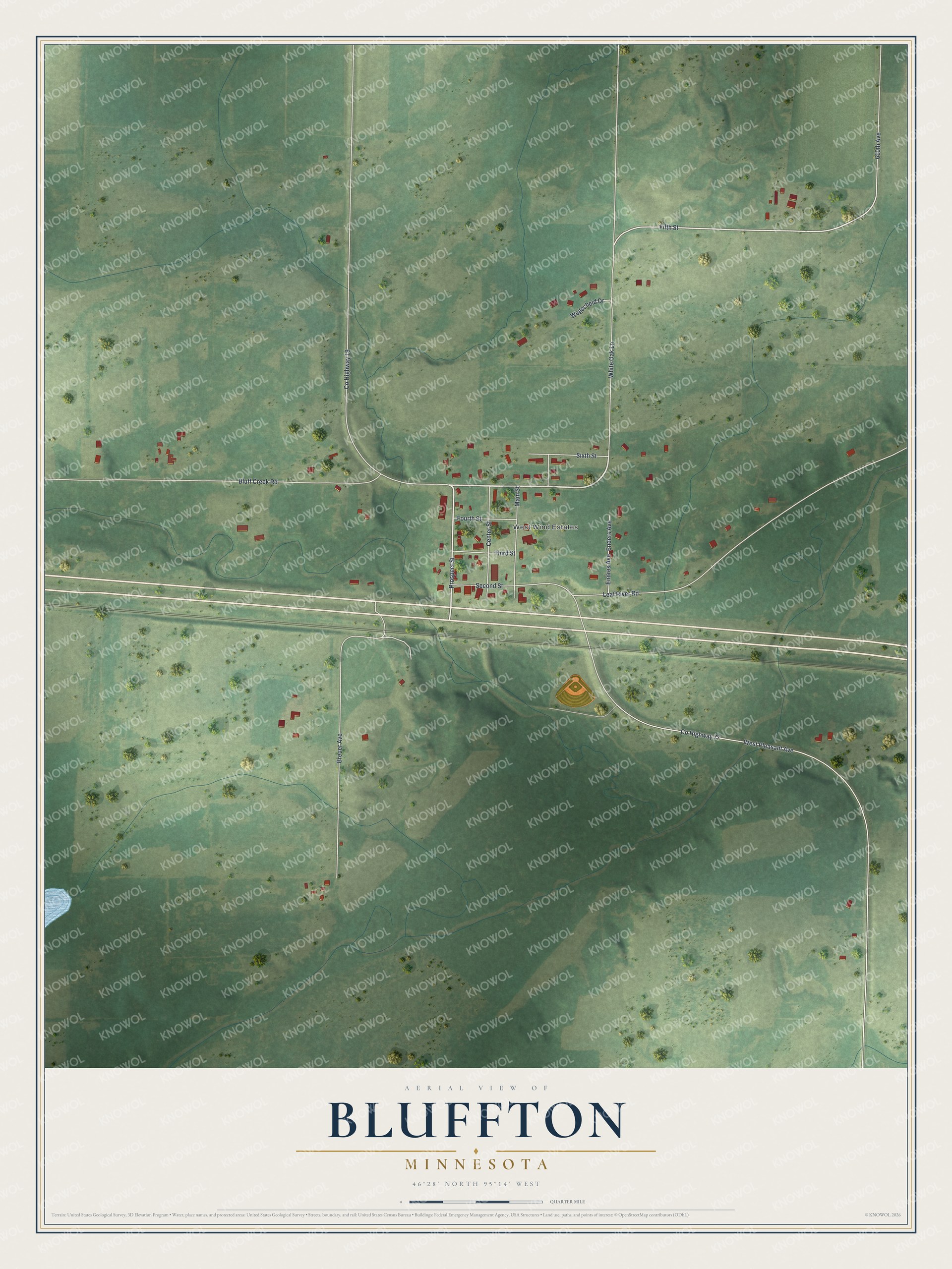 Watermarked full-map preview of Bluffton, Minnesota