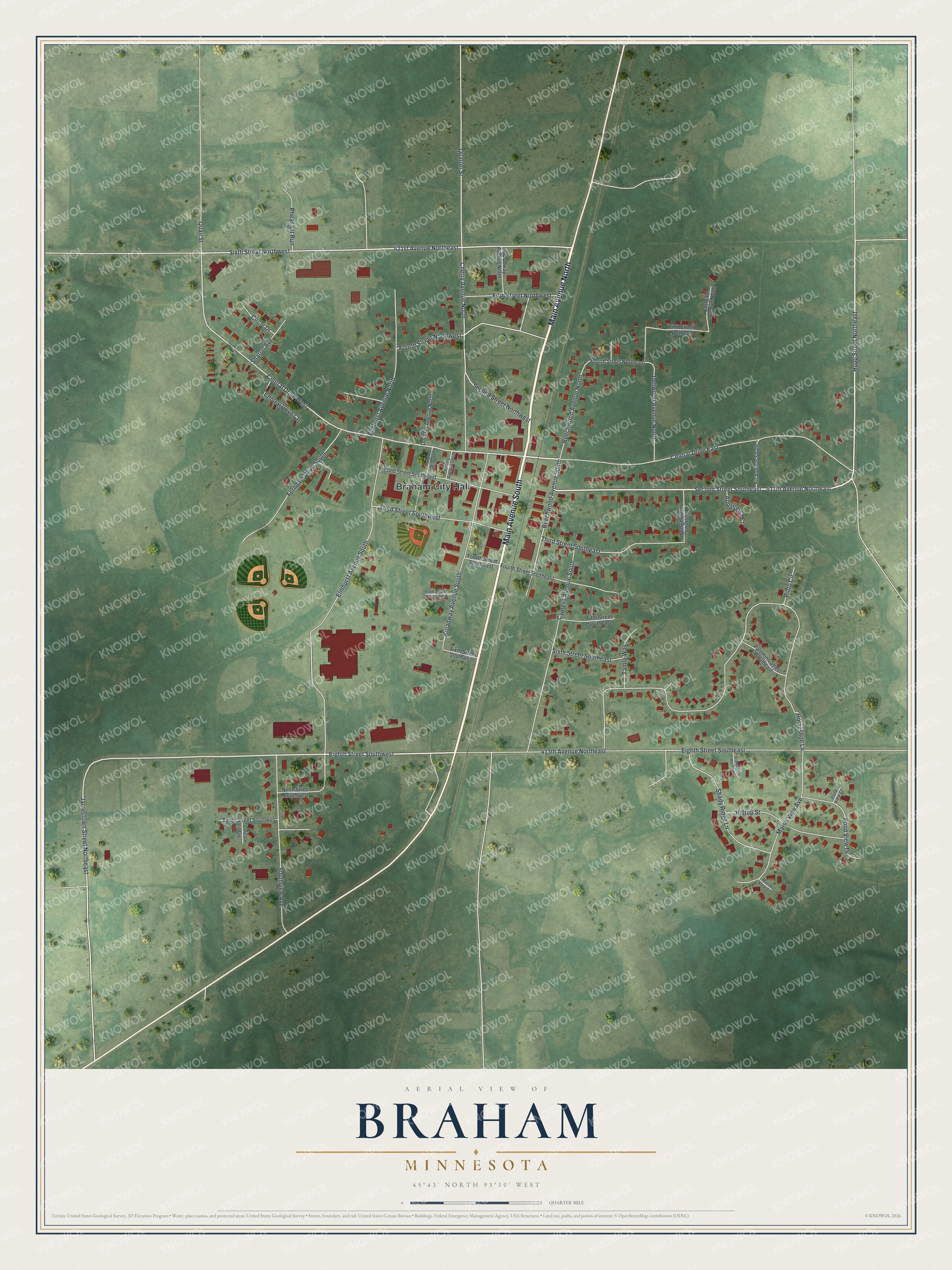Watermarked full-map preview of Braham, Minnesota