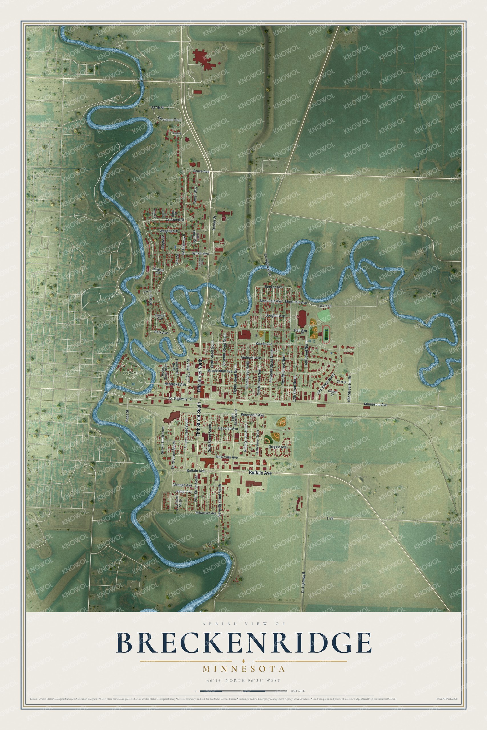Watermarked full-map preview of Breckenridge, Minnesota