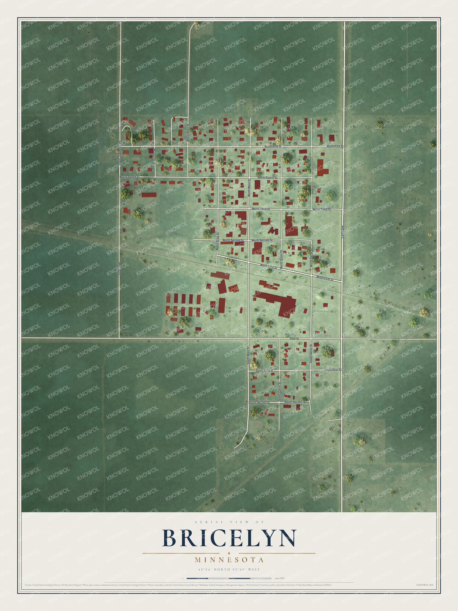 Watermarked full-map preview of Bricelyn, Minnesota