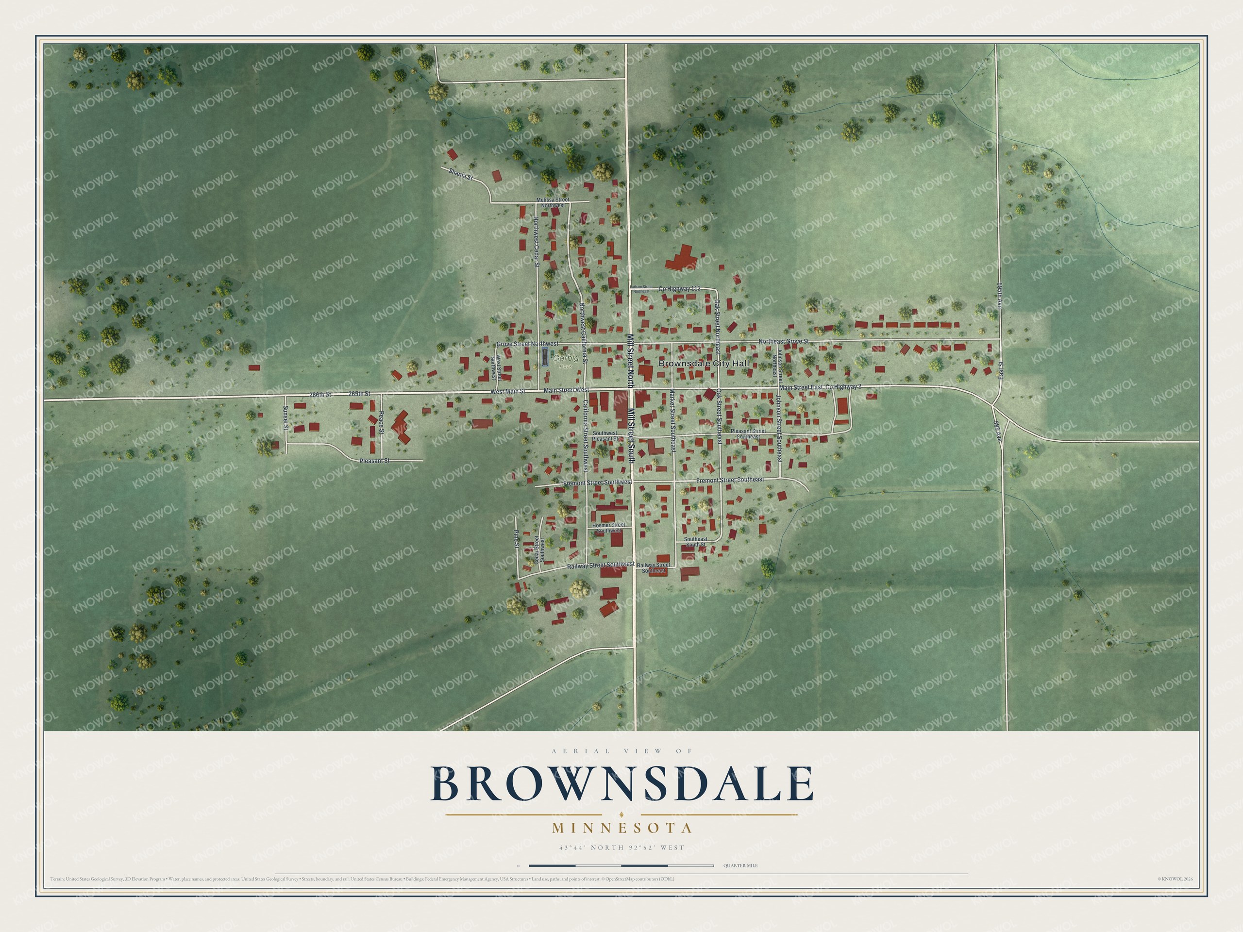 Watermarked full-map preview of Brownsdale, Minnesota