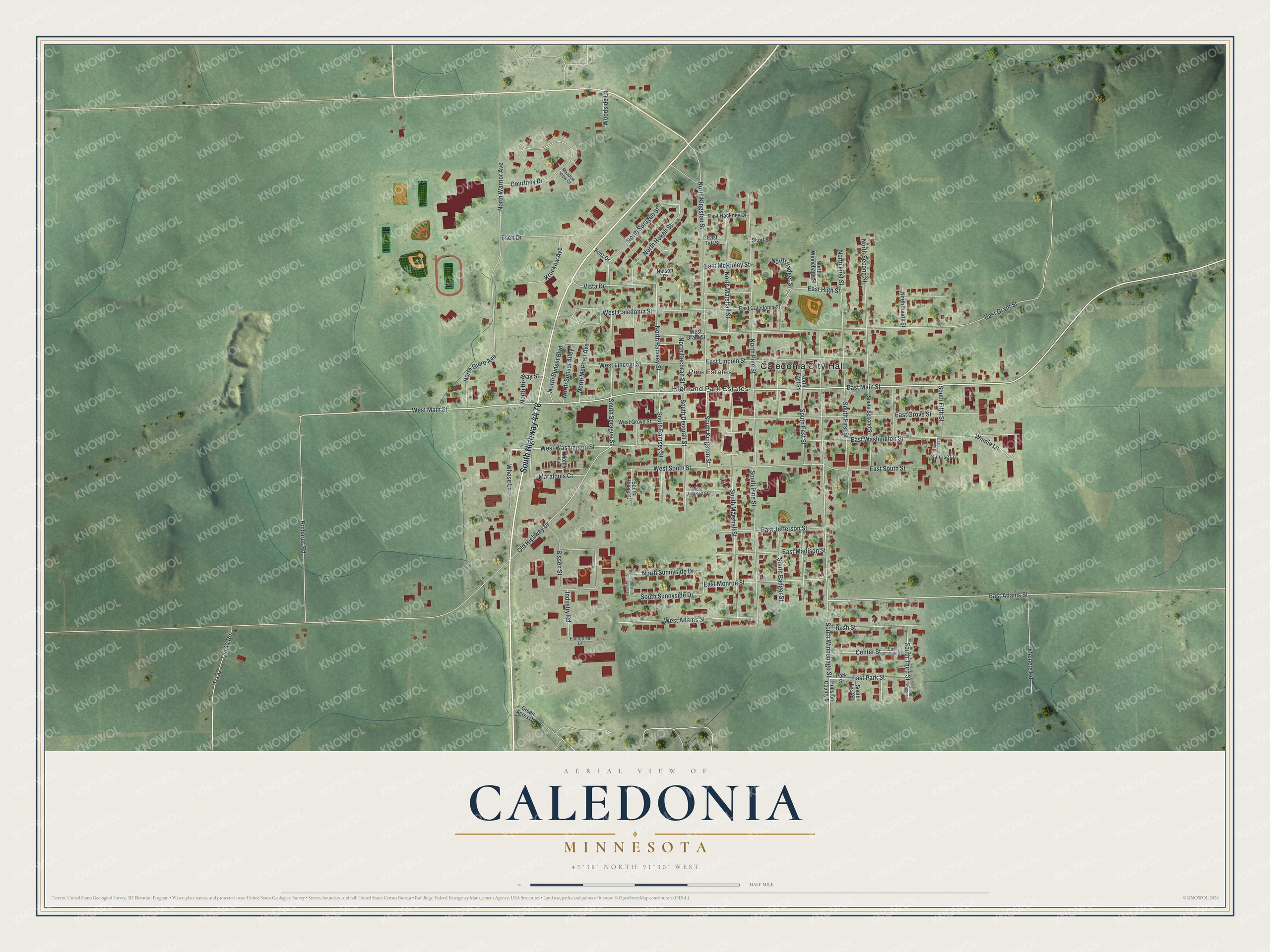 Watermarked full-map preview of Caledonia, Minnesota