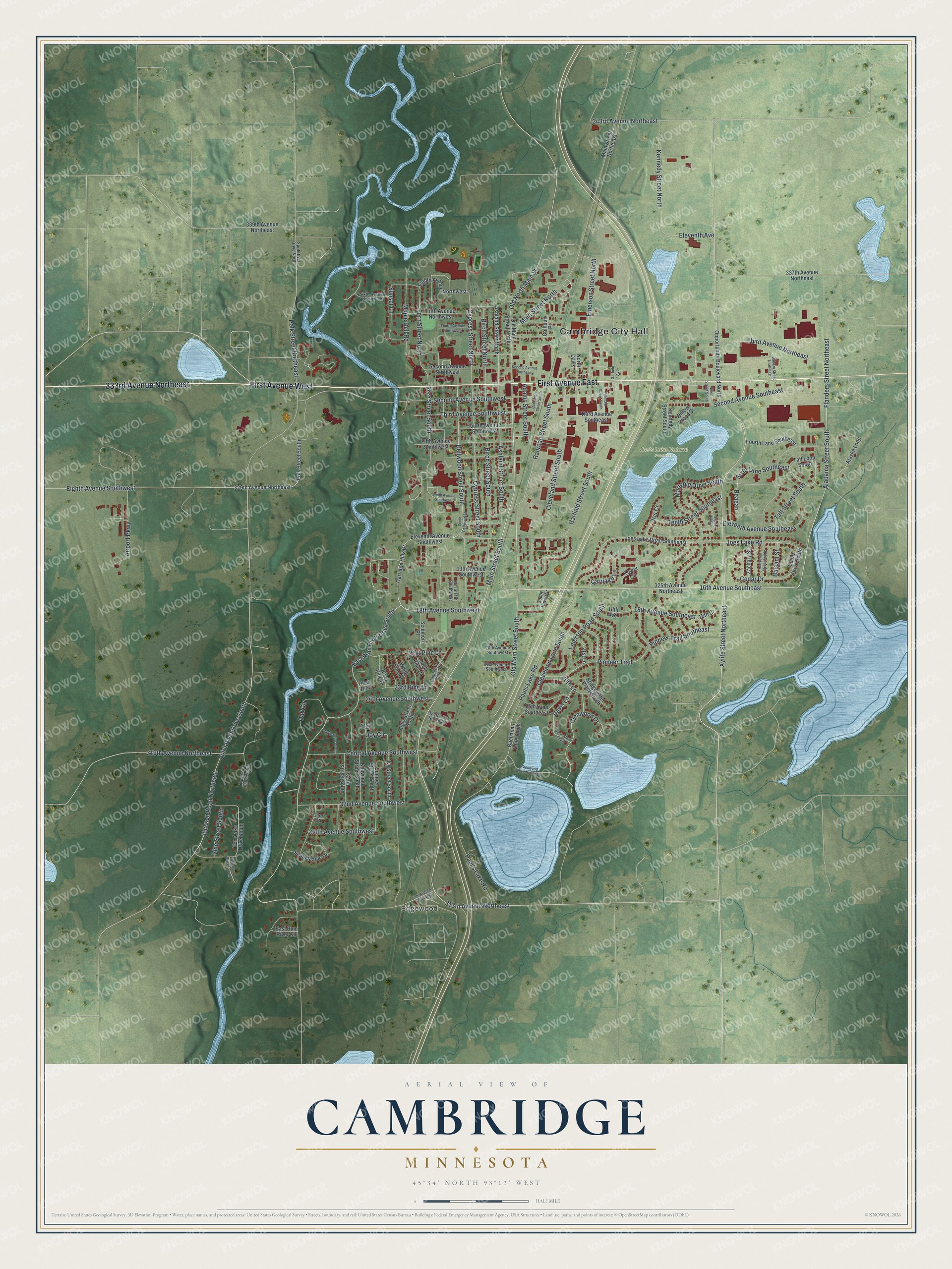 Watermarked full-map preview of Cambridge, Minnesota