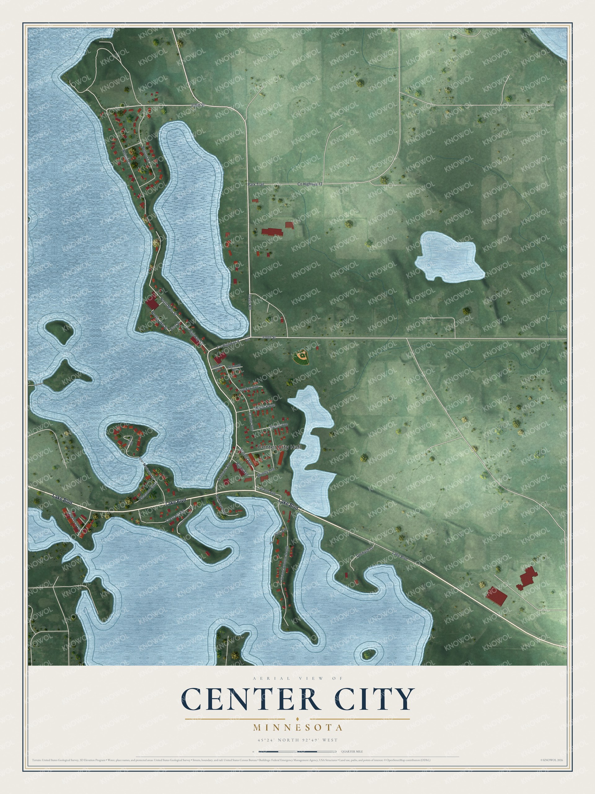 Watermarked full-map preview of Center City, Minnesota
