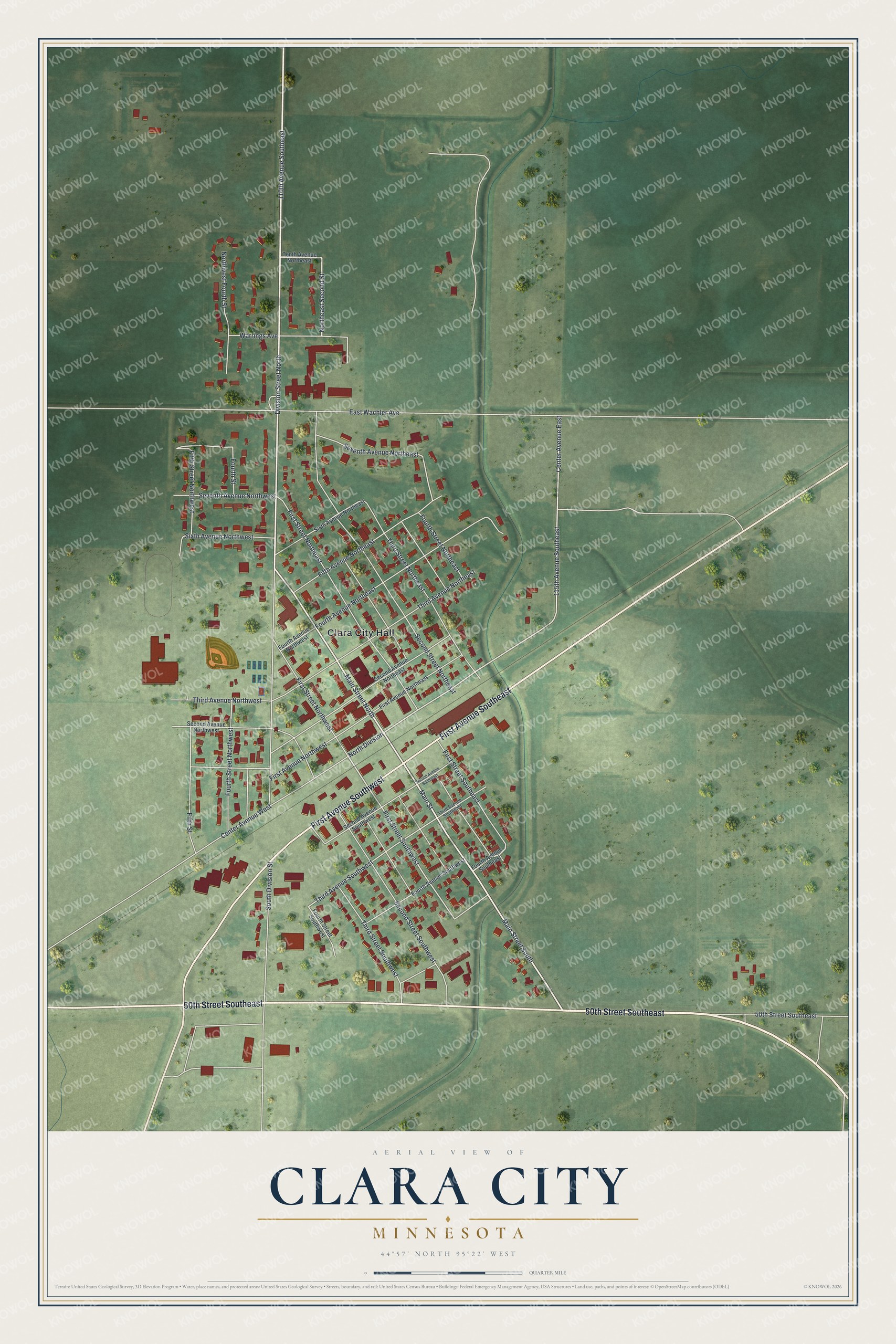 Watermarked full-map preview of Clara City, Minnesota