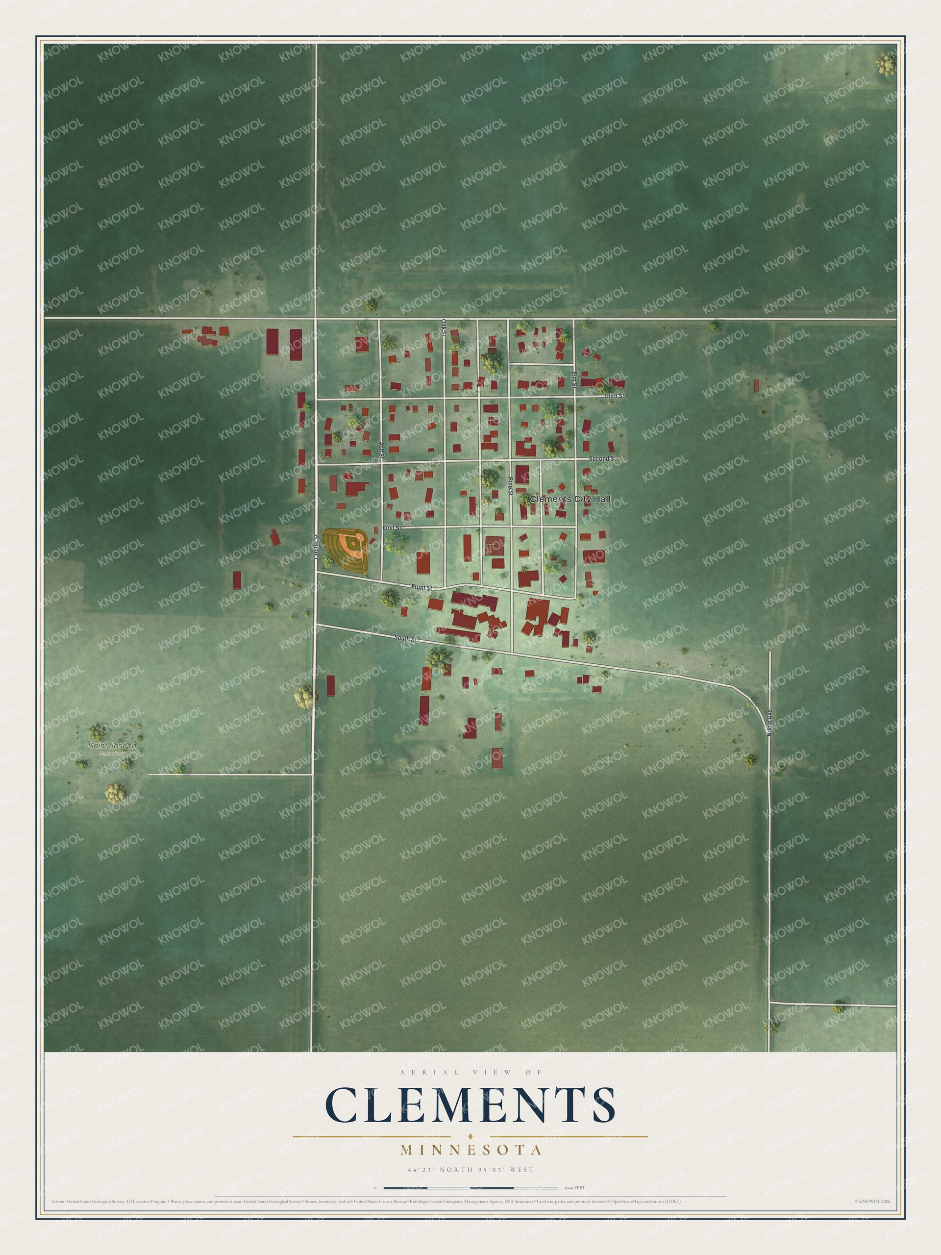 Watermarked full-map preview of Clements, Minnesota