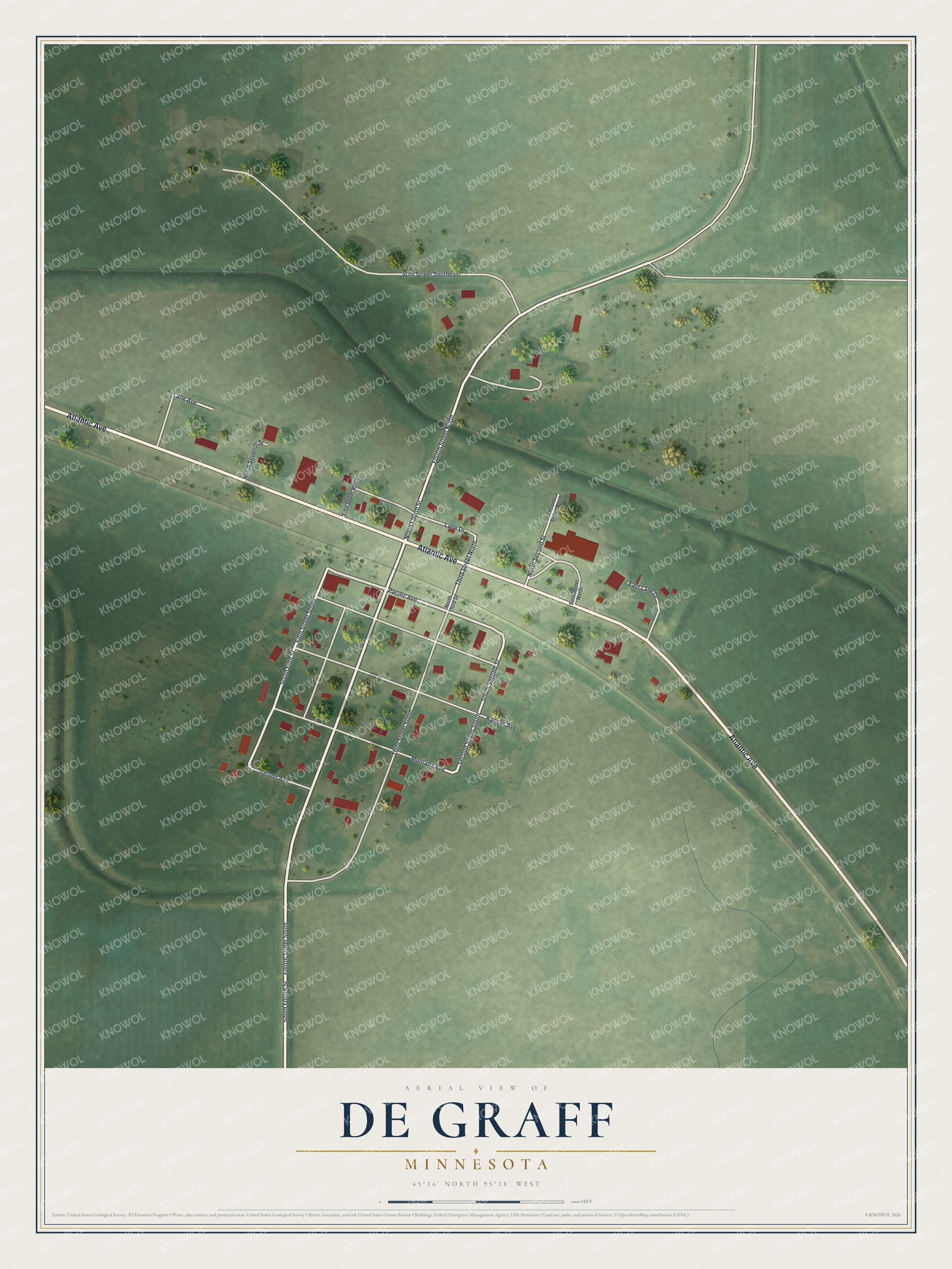 Watermarked full-map preview of De Graff, Minnesota