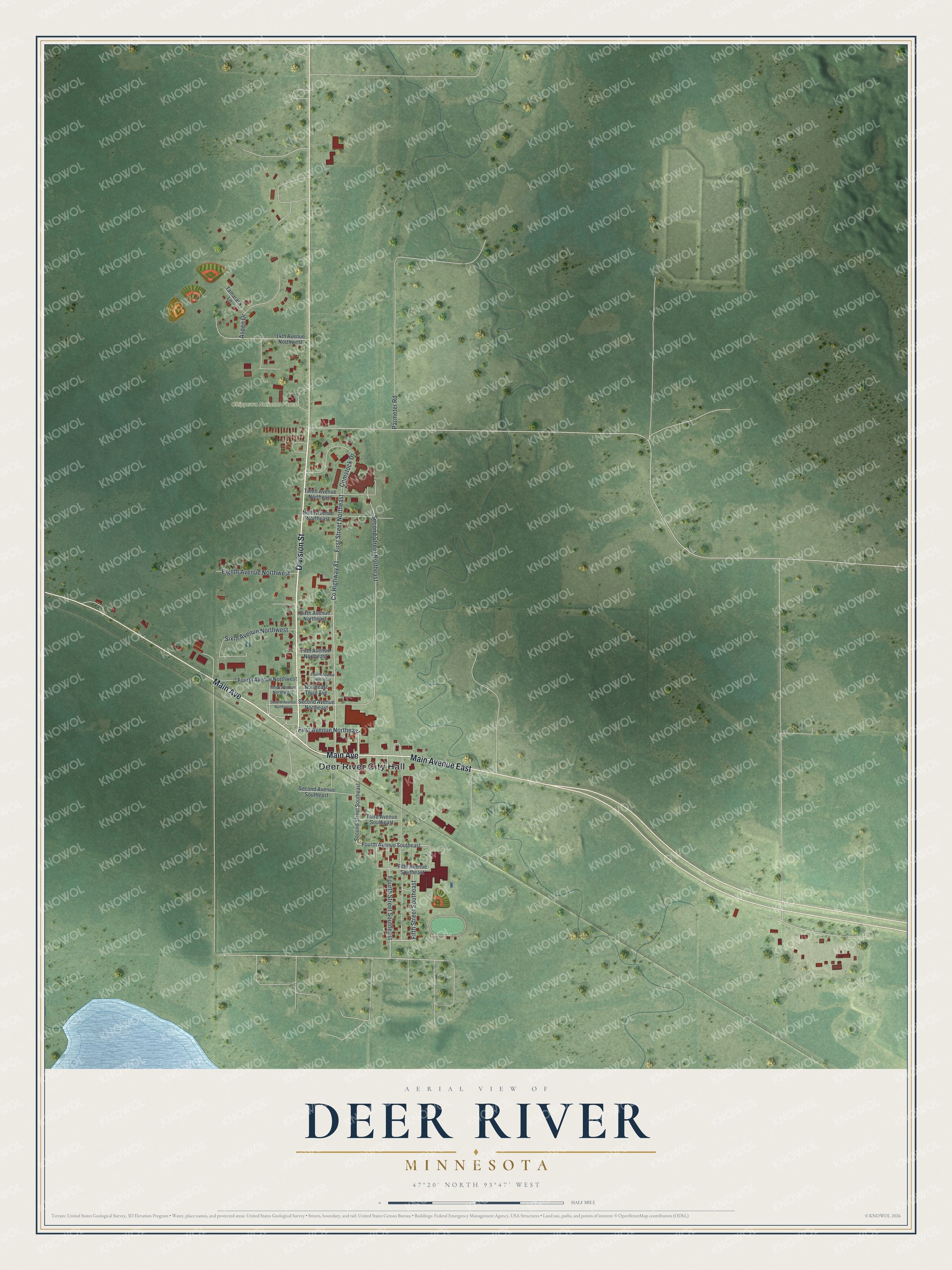 Watermarked full-map preview of Deer River, Minnesota
