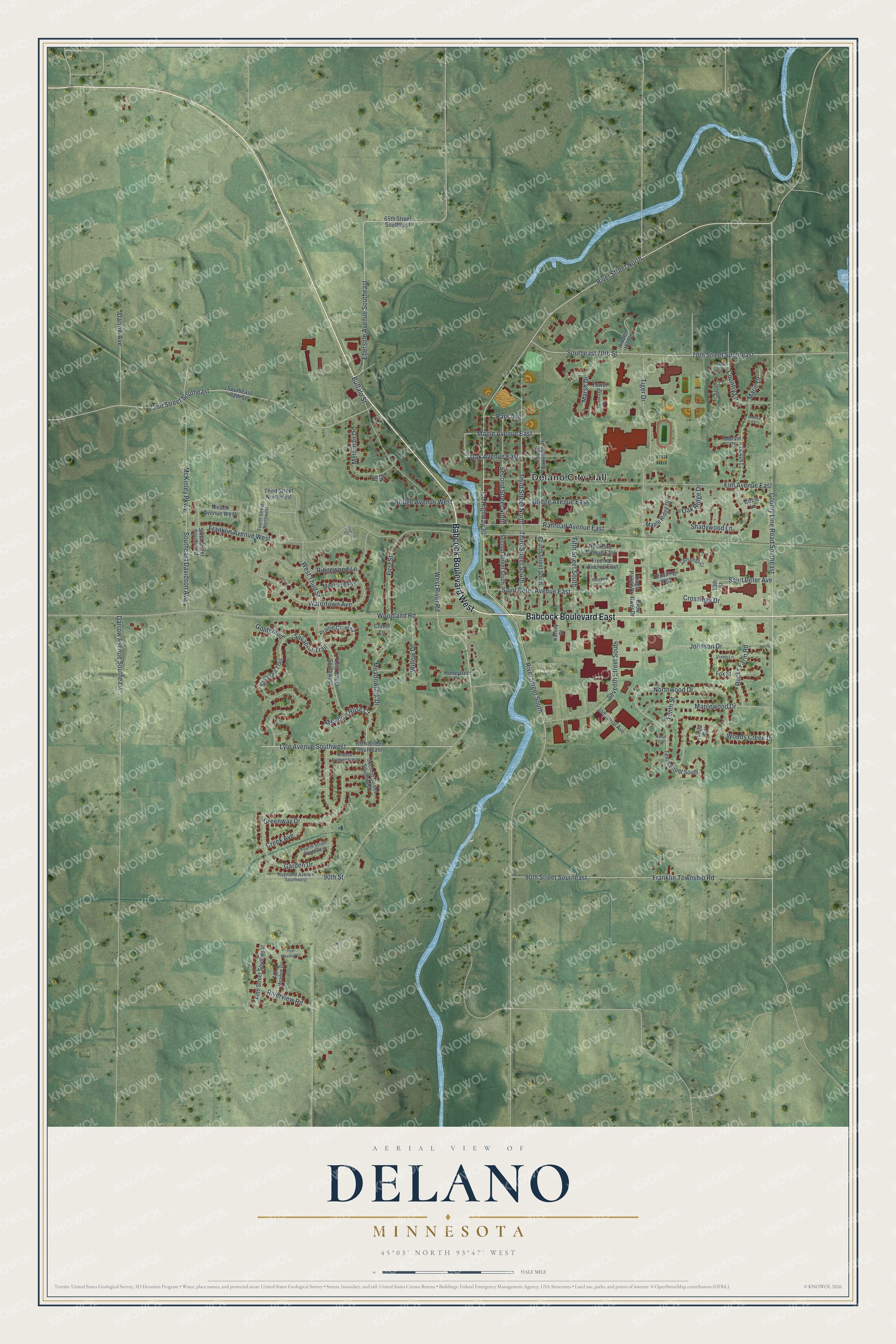 Watermarked full-map preview of Delano, Minnesota