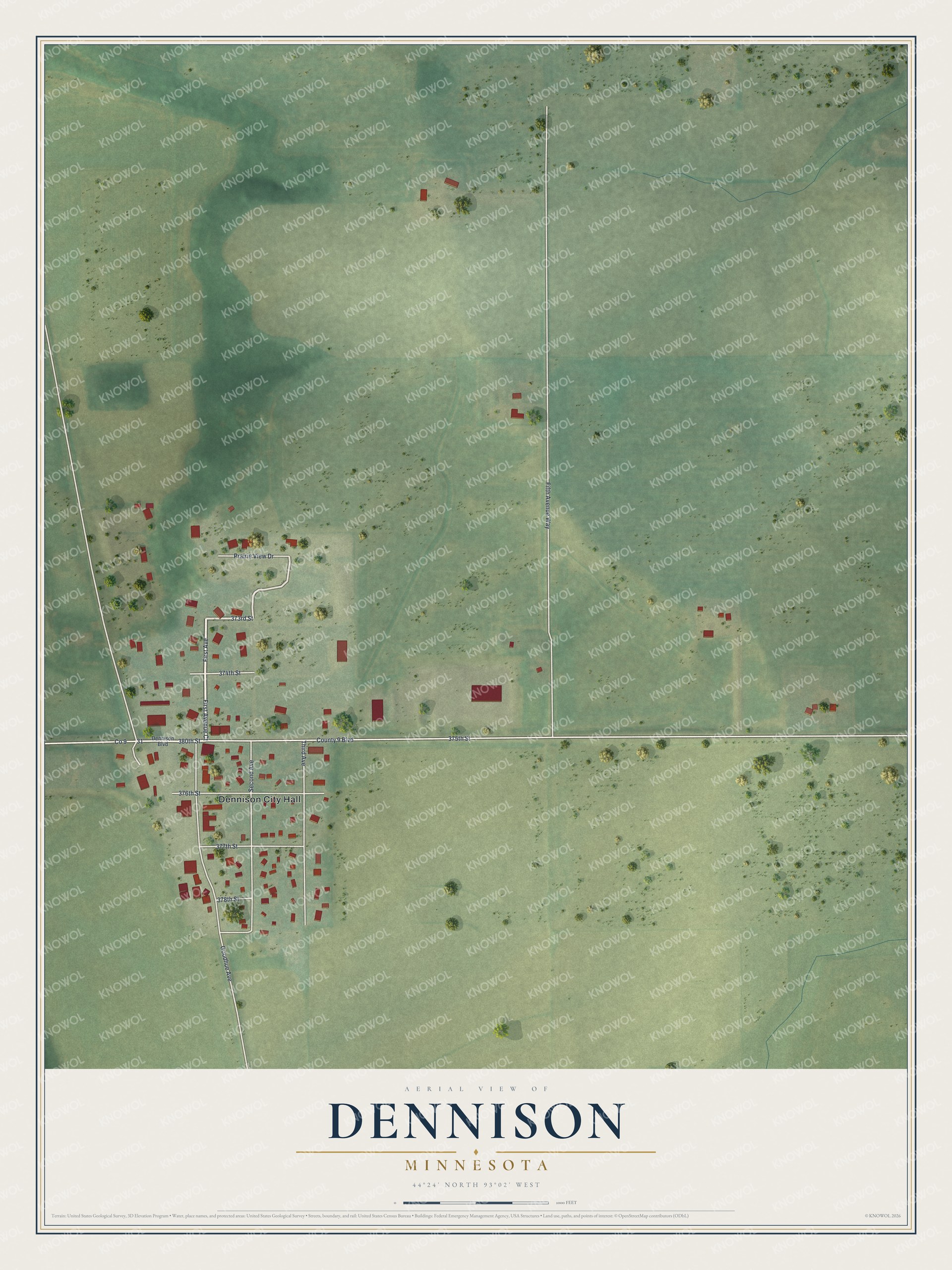 Watermarked full-map preview of Dennison, Minnesota