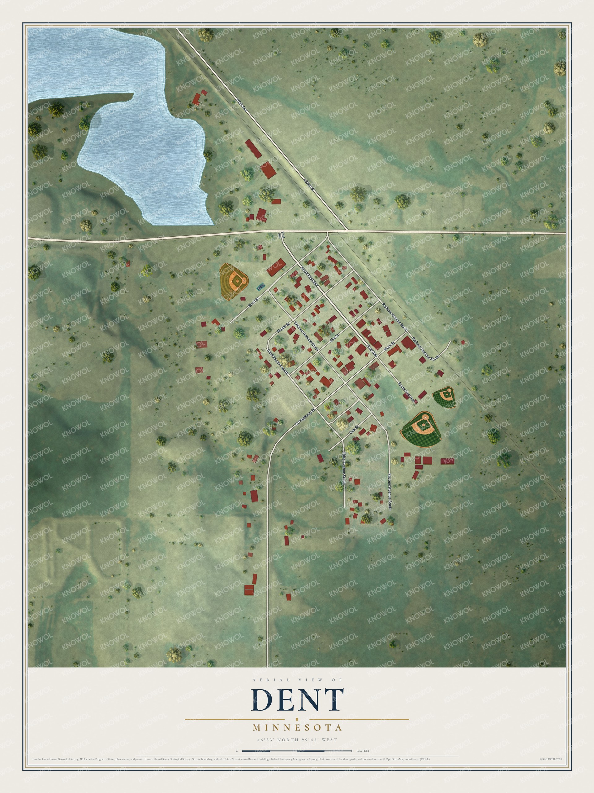 Watermarked full-map preview of Dent, Minnesota