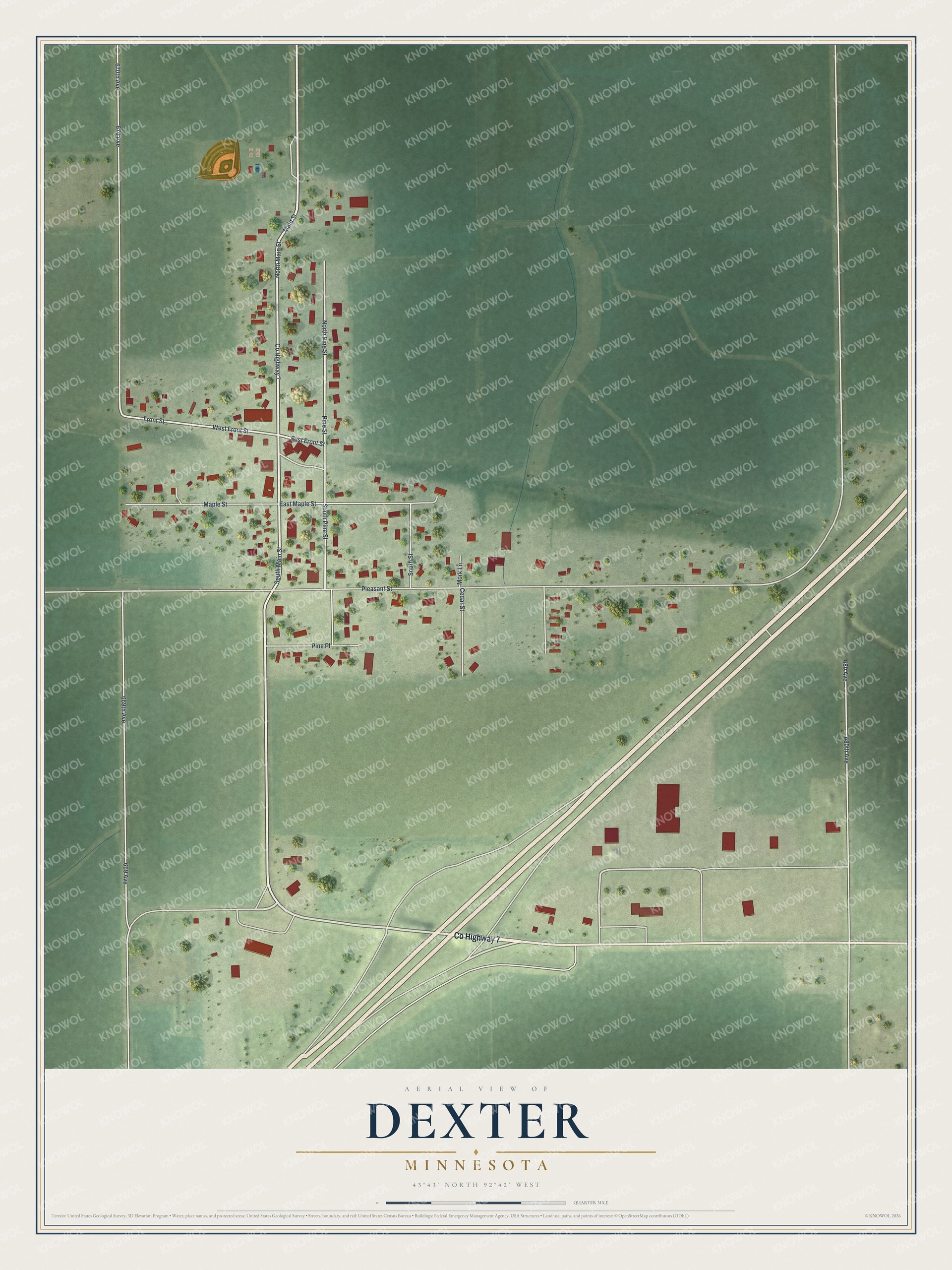 Watermarked full-map preview of Dexter, Minnesota