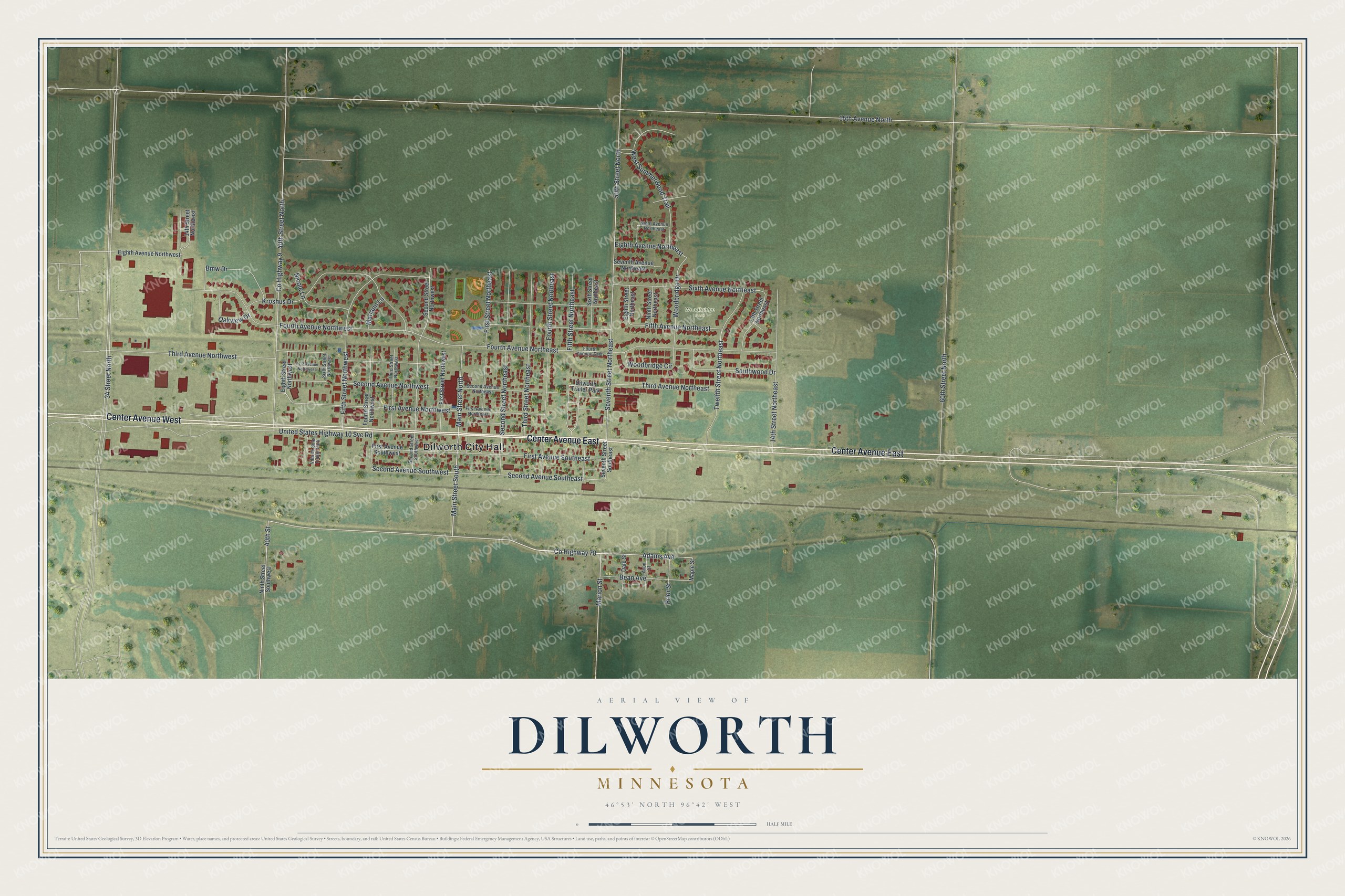 Watermarked full-map preview of Dilworth, Minnesota